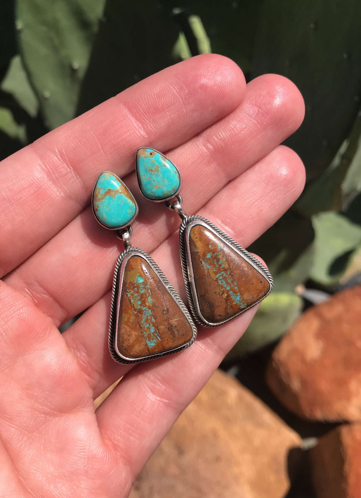 The Palo Verde Earrings, 1-Earrings-Calli Co., Turquoise and Silver Jewelry, Native American Handmade, Zuni Tribe, Navajo Tribe, Brock Texas