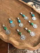 The Dime Pendant in Turquoise-Pendants-Calli Co., Turquoise and Silver Jewelry, Native American Handmade, Zuni Tribe, Navajo Tribe, Brock Texas