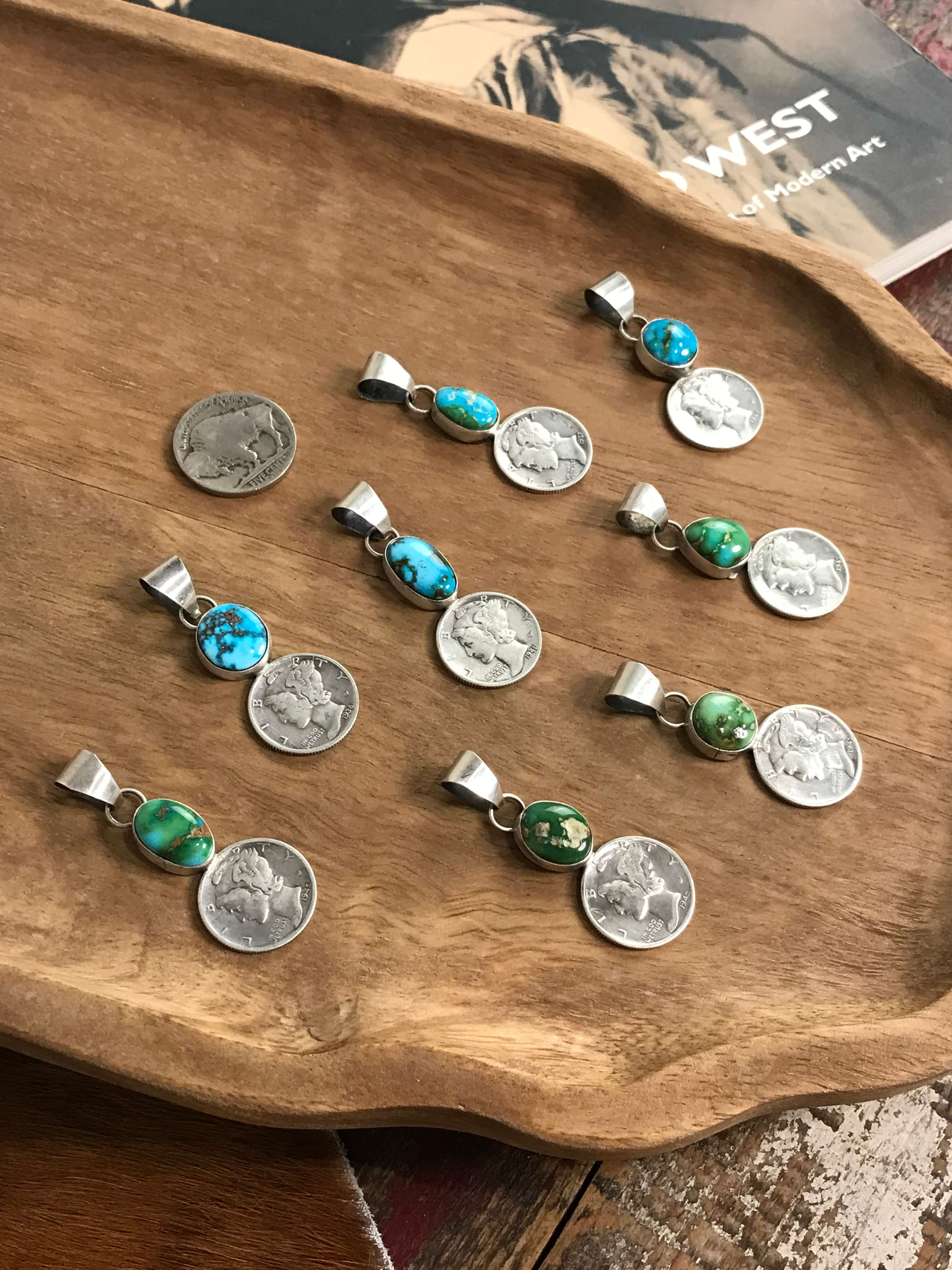 The Dime Pendant in Turquoise-Pendants-Calli Co., Turquoise and Silver Jewelry, Native American Handmade, Zuni Tribe, Navajo Tribe, Brock Texas