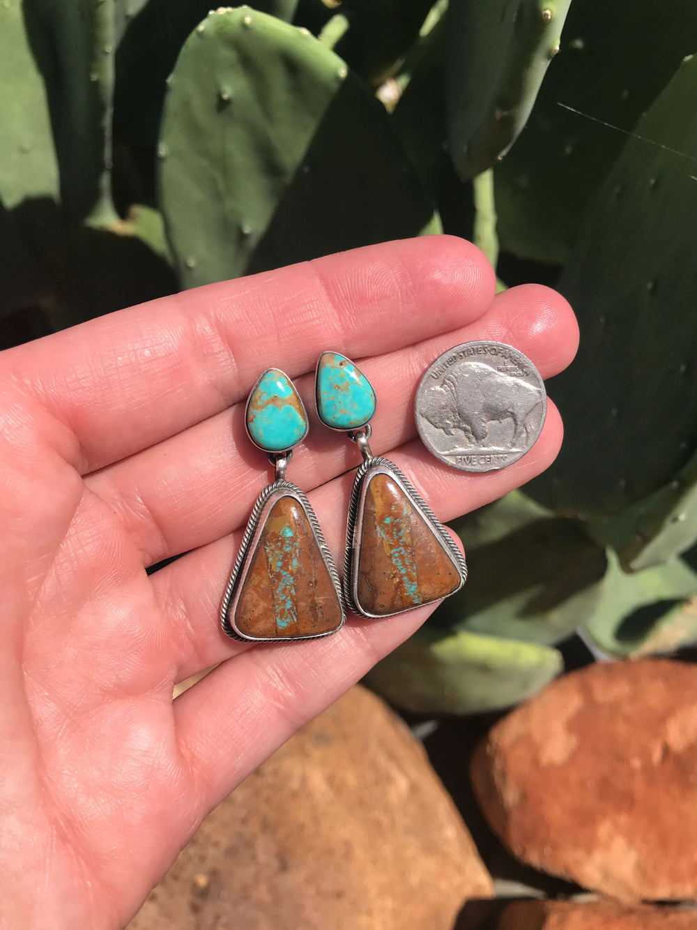 The Palo Verde Earrings, 1-Earrings-Calli Co., Turquoise and Silver Jewelry, Native American Handmade, Zuni Tribe, Navajo Tribe, Brock Texas