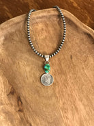 The Dime Pendant in Turquoise-Pendants-Calli Co., Turquoise and Silver Jewelry, Native American Handmade, Zuni Tribe, Navajo Tribe, Brock Texas