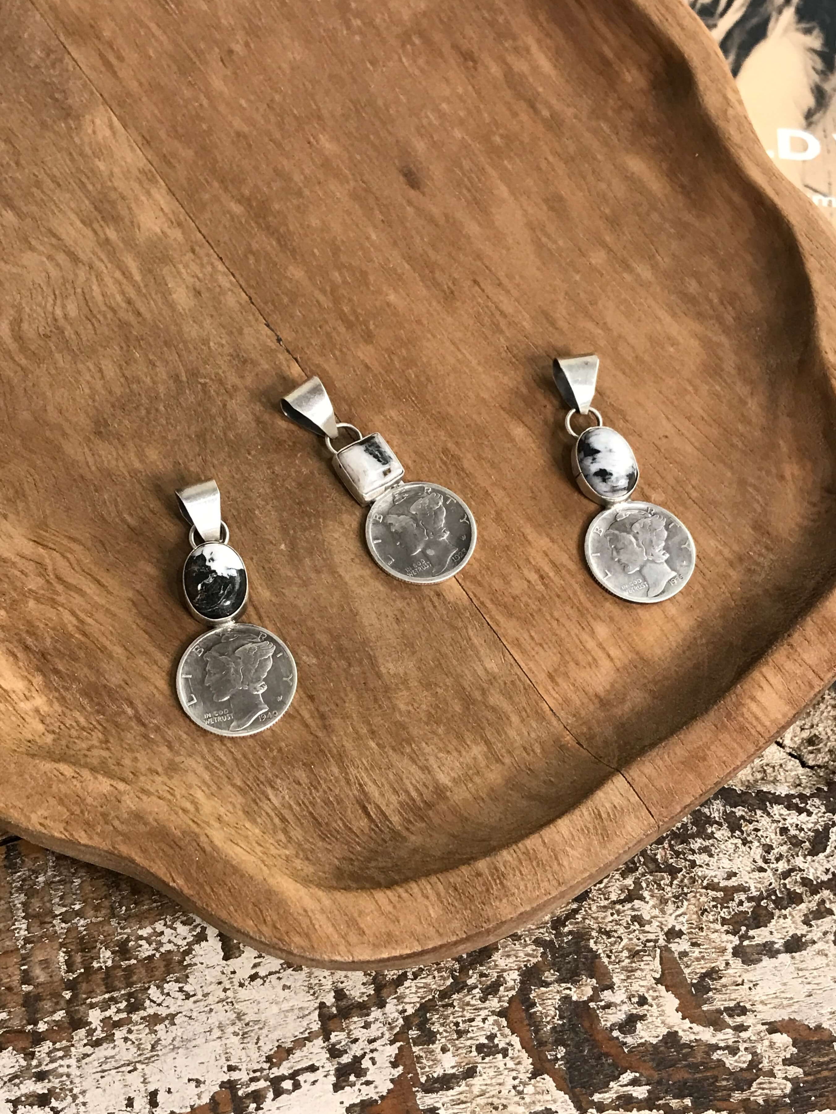 The Dime Pendant in White Buffalo-Pendants-Calli Co., Turquoise and Silver Jewelry, Native American Handmade, Zuni Tribe, Navajo Tribe, Brock Texas