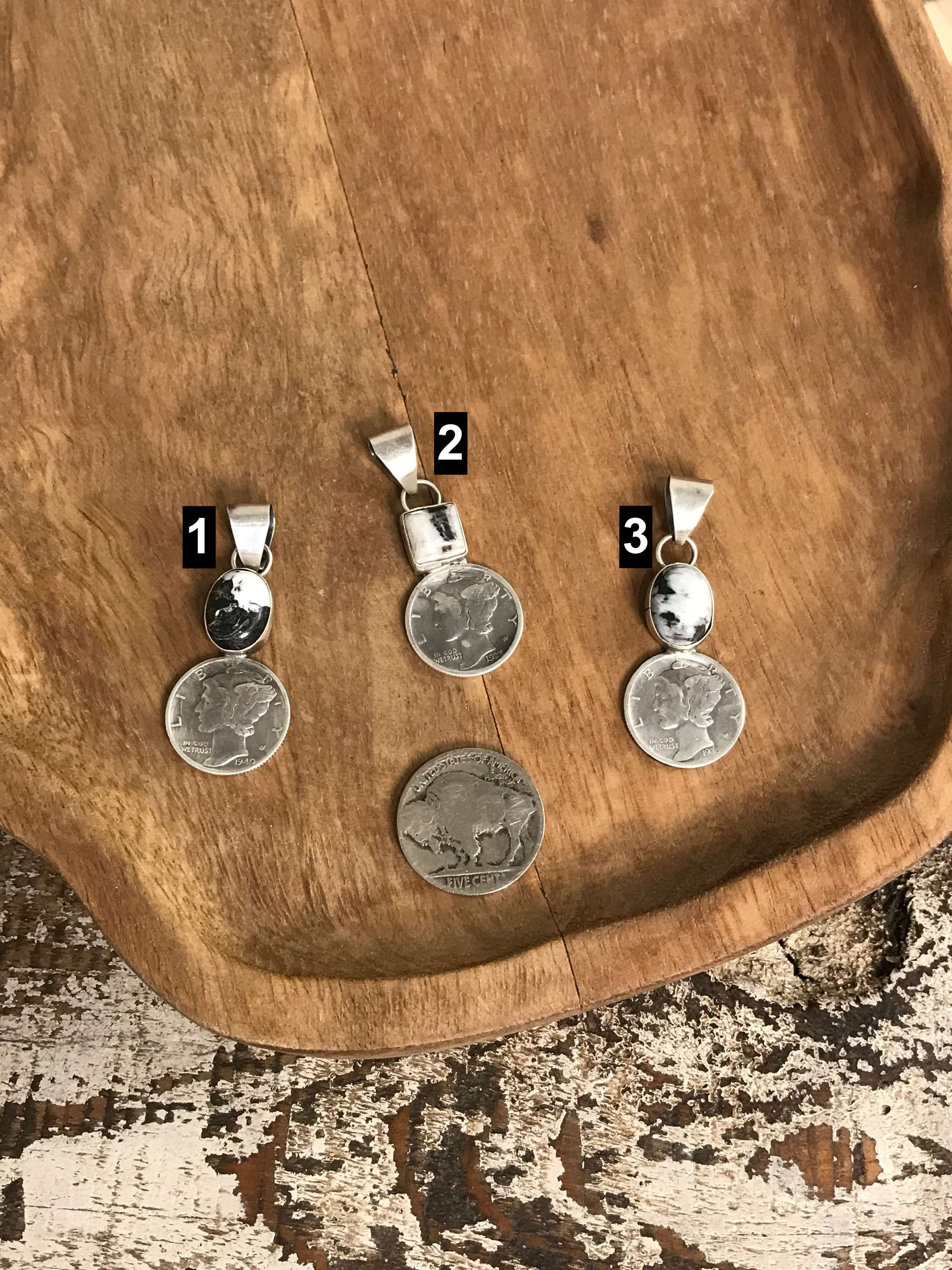 The Dime Pendant in White Buffalo-Pendants-Calli Co., Turquoise and Silver Jewelry, Native American Handmade, Zuni Tribe, Navajo Tribe, Brock Texas