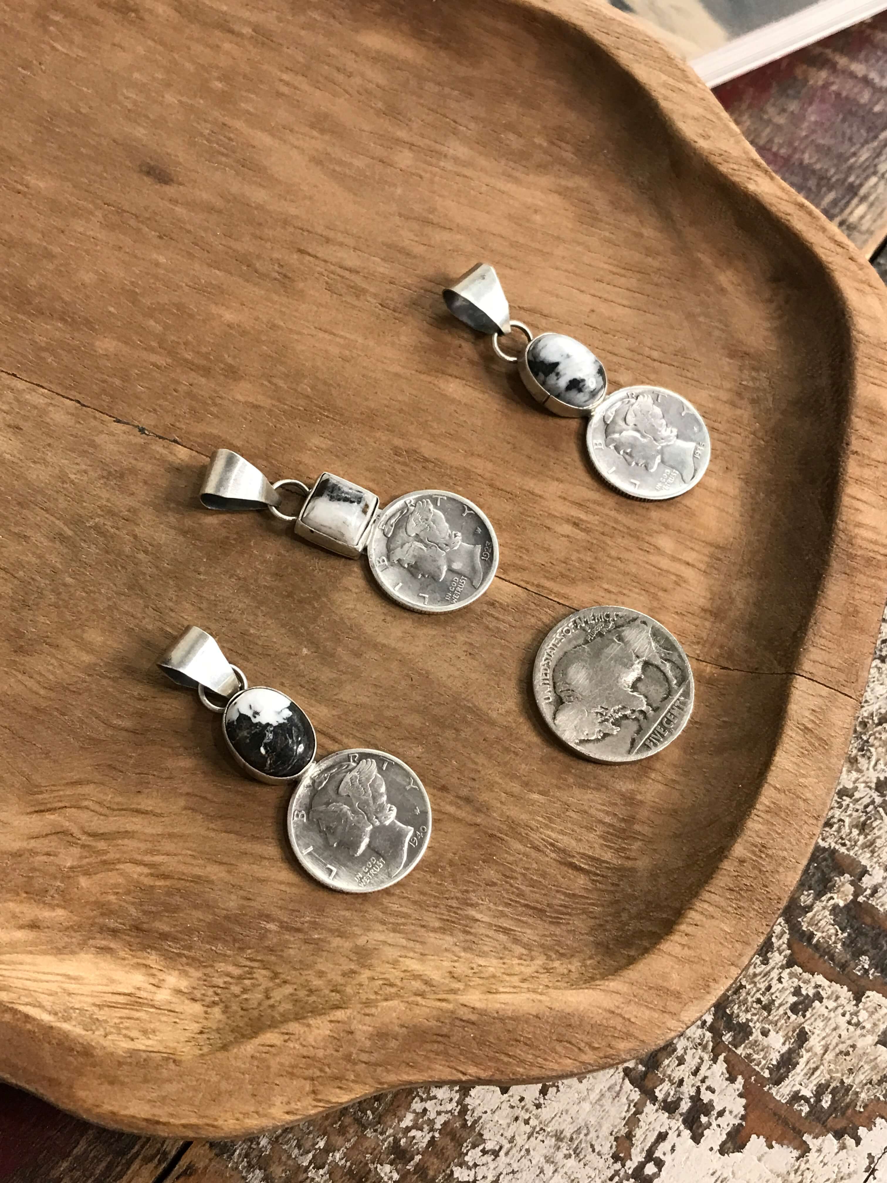 The Dime Pendant in White Buffalo-Pendants-Calli Co., Turquoise and Silver Jewelry, Native American Handmade, Zuni Tribe, Navajo Tribe, Brock Texas