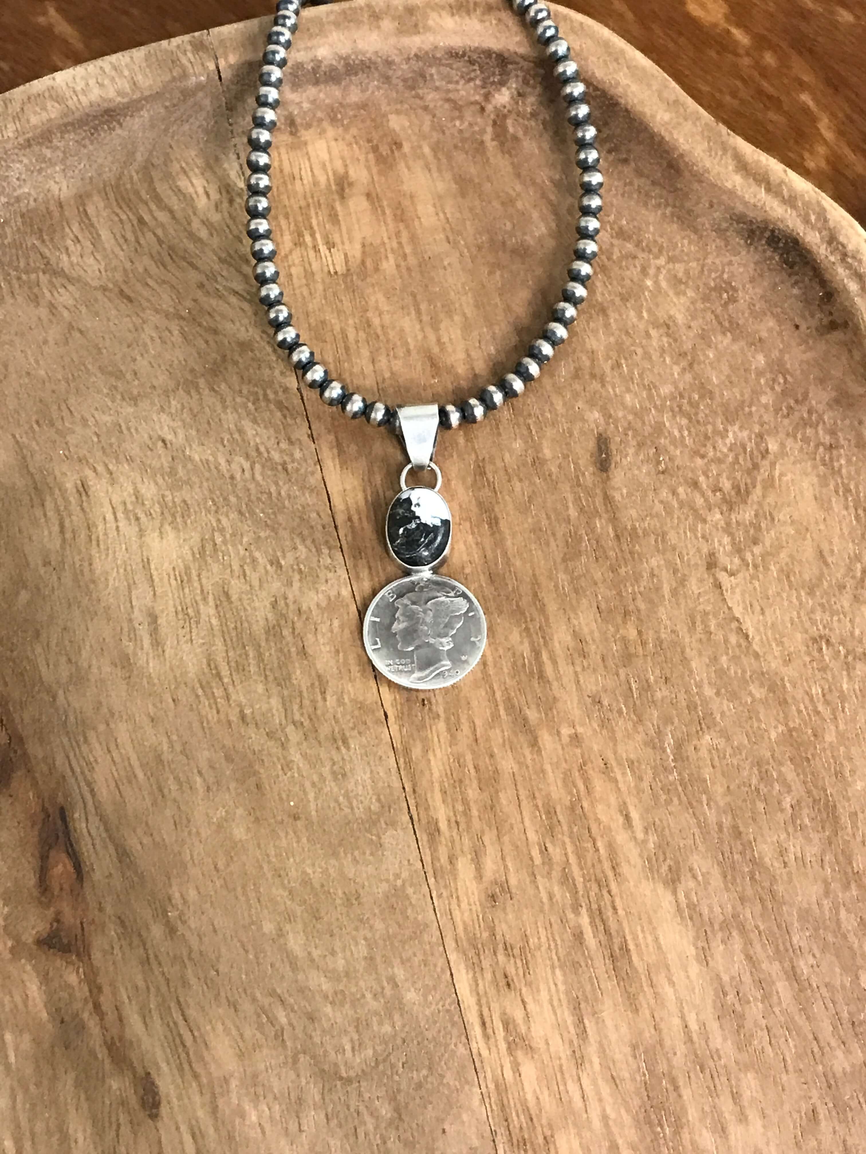 The Dime Pendant in White Buffalo-Pendants-Calli Co., Turquoise and Silver Jewelry, Native American Handmade, Zuni Tribe, Navajo Tribe, Brock Texas