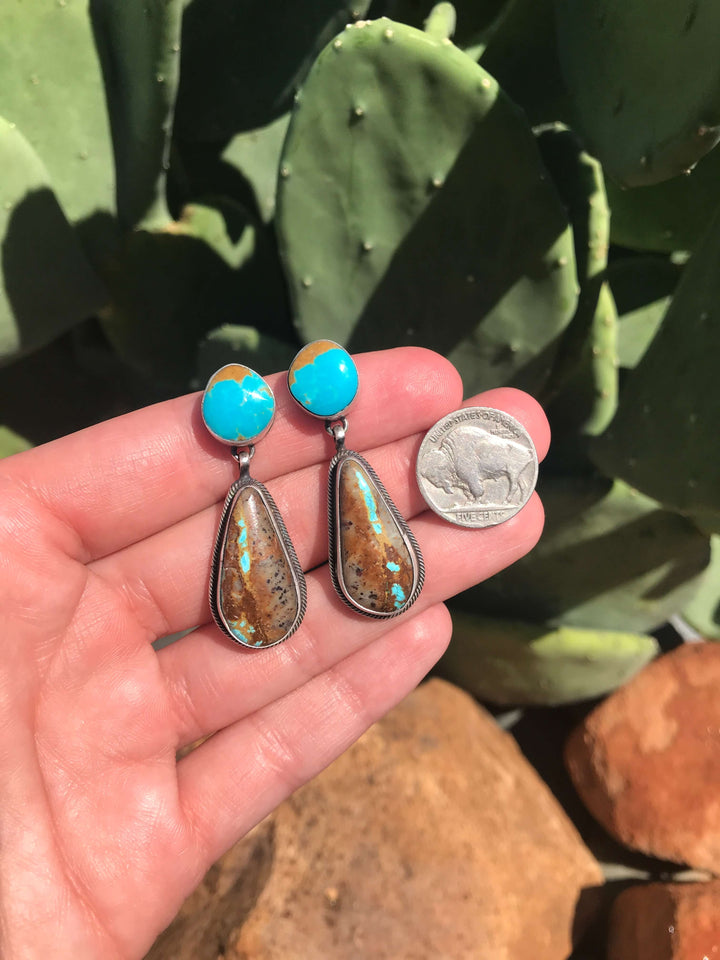 The Palo Verde Earrings, 2-Earrings-Calli Co., Turquoise and Silver Jewelry, Native American Handmade, Zuni Tribe, Navajo Tribe, Brock Texas