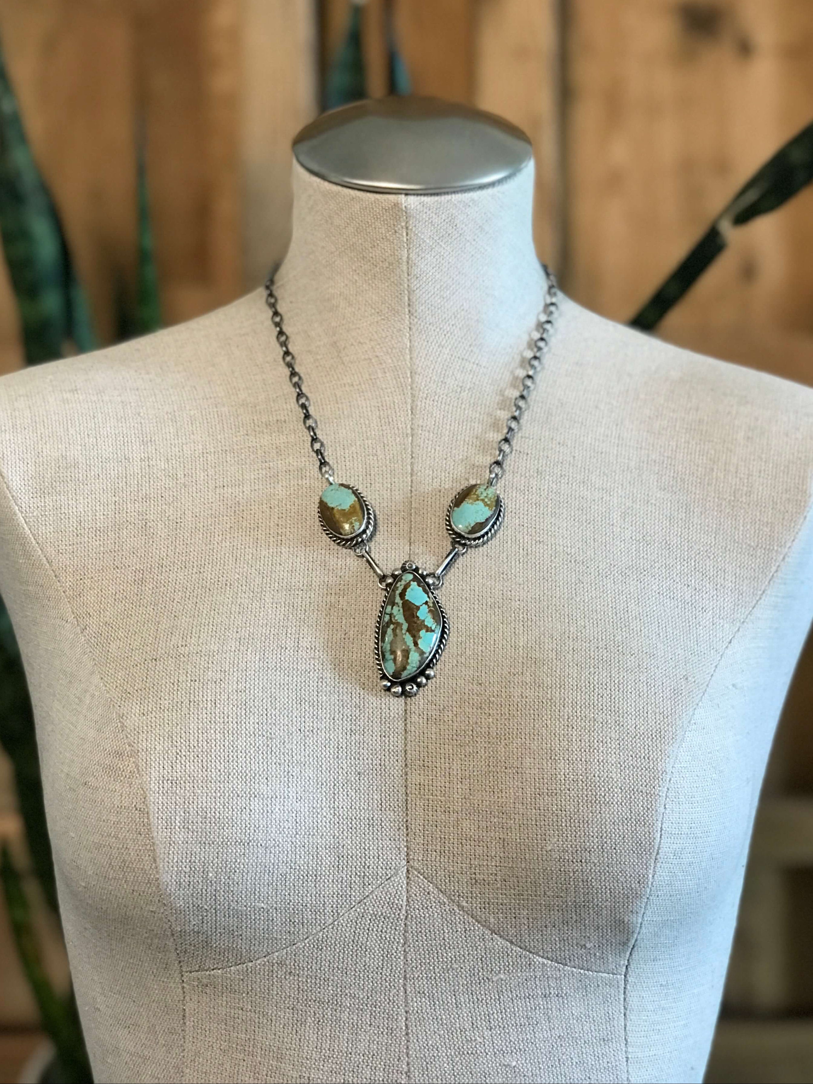 The Bristow Statement Necklace, 20-Necklaces-Calli Co., Turquoise and Silver Jewelry, Native American Handmade, Zuni Tribe, Navajo Tribe, Brock Texas