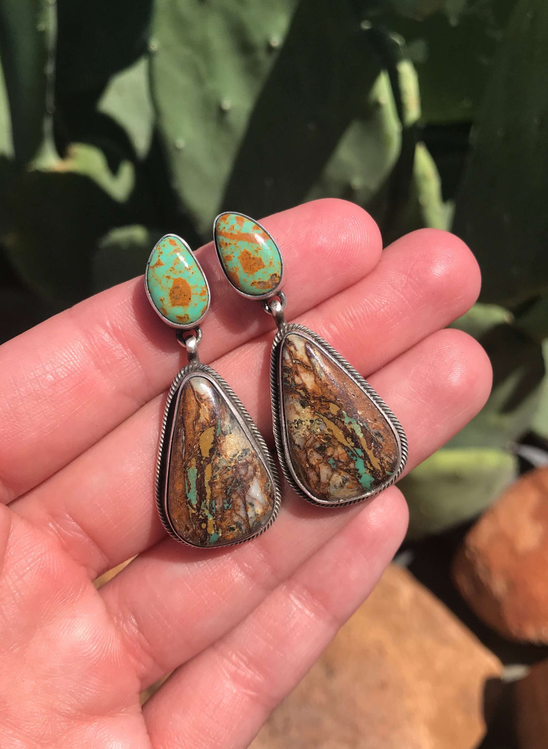 The Palo Verde Earrings, 3-Earrings-Calli Co., Turquoise and Silver Jewelry, Native American Handmade, Zuni Tribe, Navajo Tribe, Brock Texas