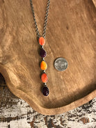 The Arroyo Lariat Necklace in Spiny Oyster, 4-Necklaces-Calli Co., Turquoise and Silver Jewelry, Native American Handmade, Zuni Tribe, Navajo Tribe, Brock Texas