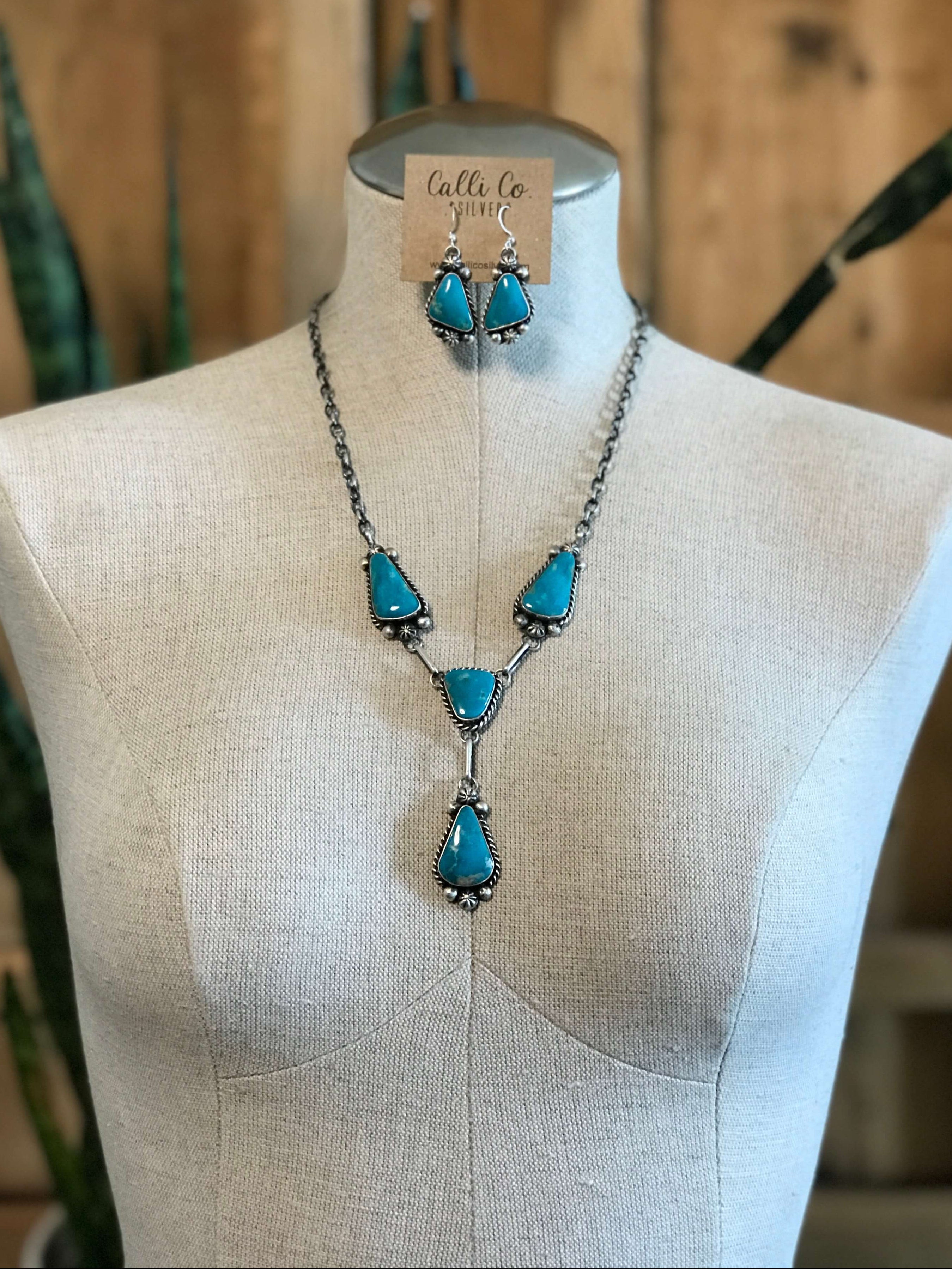 The Copeland Lariat Necklace Set, 22-Necklaces-Calli Co., Turquoise and Silver Jewelry, Native American Handmade, Zuni Tribe, Navajo Tribe, Brock Texas