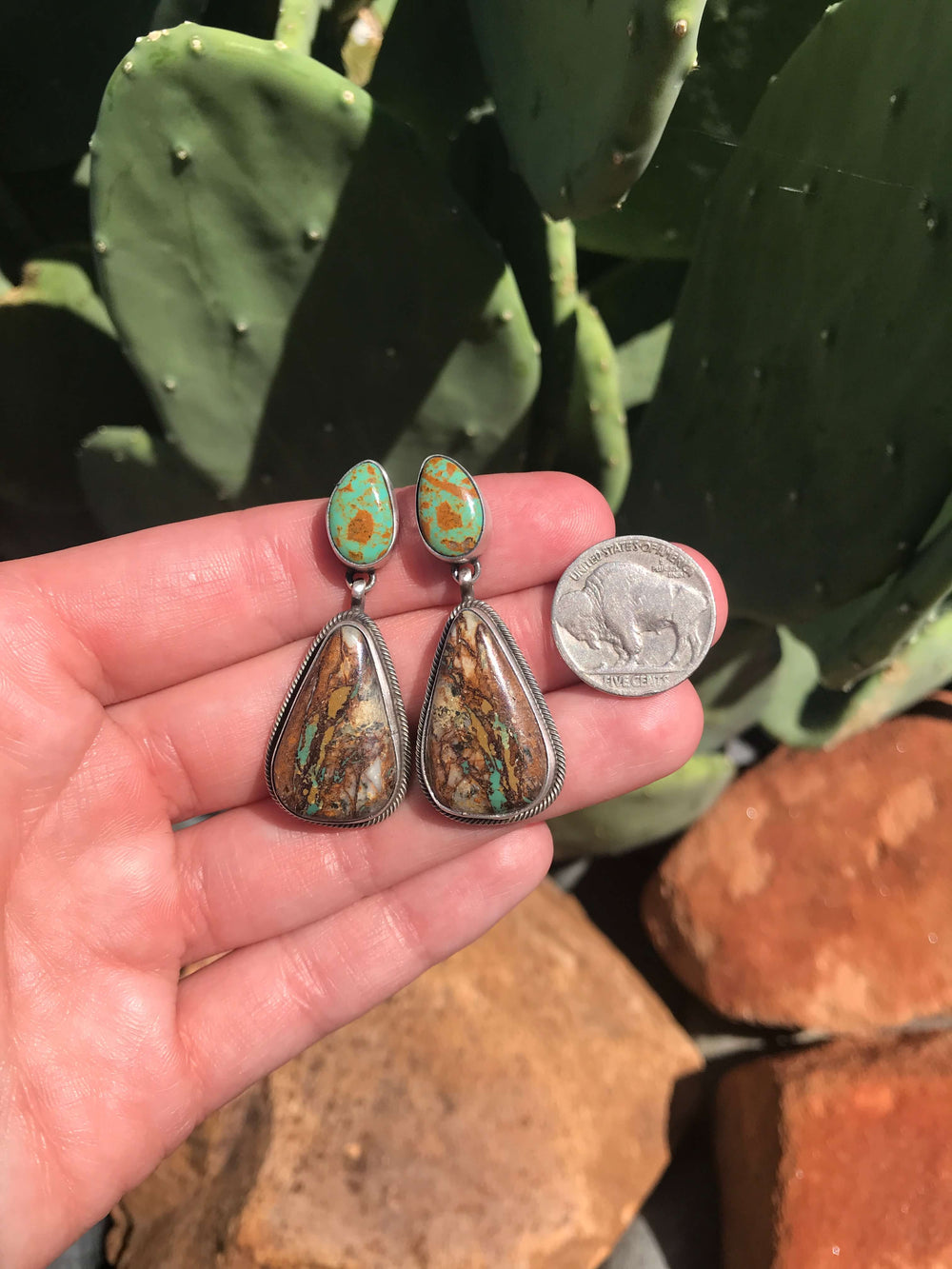 The Palo Verde Earrings, 3-Earrings-Calli Co., Turquoise and Silver Jewelry, Native American Handmade, Zuni Tribe, Navajo Tribe, Brock Texas