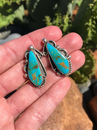 The Edmond Earrings, 7-Earrings-Calli Co., Turquoise and Silver Jewelry, Native American Handmade, Zuni Tribe, Navajo Tribe, Brock Texas