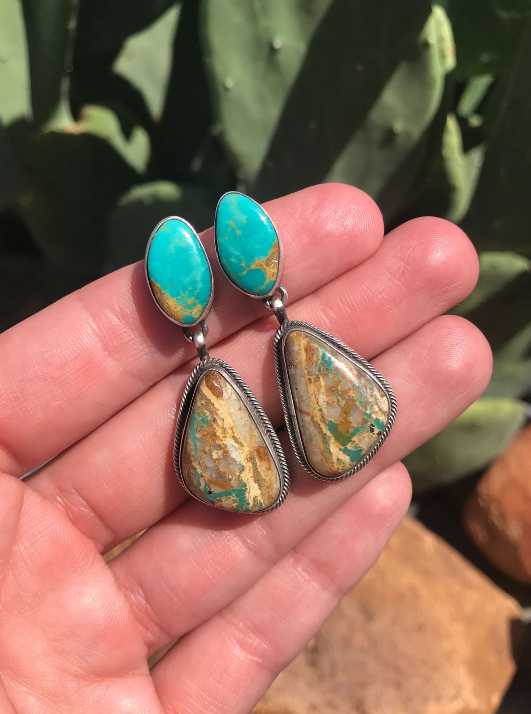 The Palo Verde Earrings, 5-Earrings-Calli Co., Turquoise and Silver Jewelry, Native American Handmade, Zuni Tribe, Navajo Tribe, Brock Texas