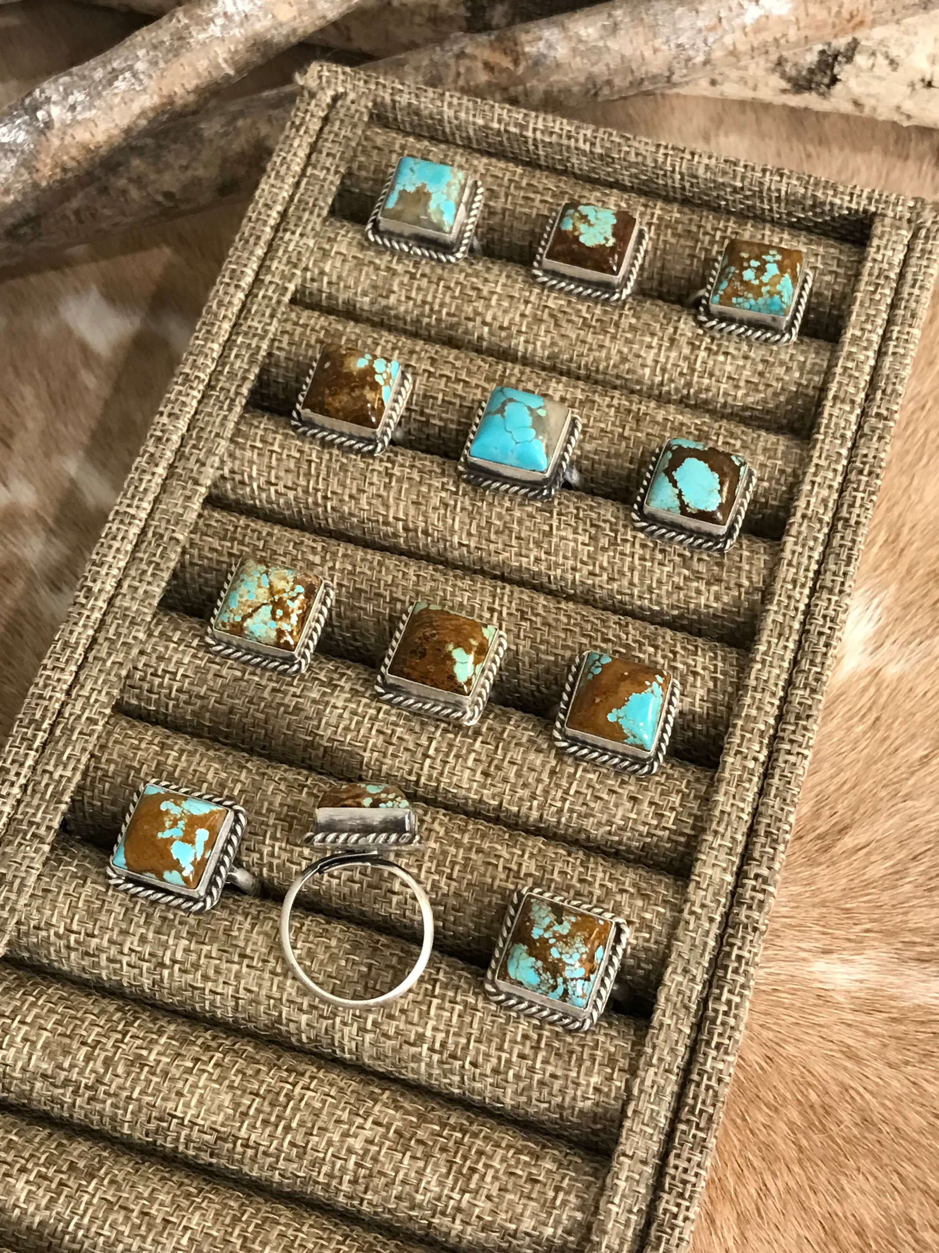 The Yellowstone Square Adjustable Rings-Rings-Calli Co., Turquoise and Silver Jewelry, Native American Handmade, Zuni Tribe, Navajo Tribe, Brock Texas