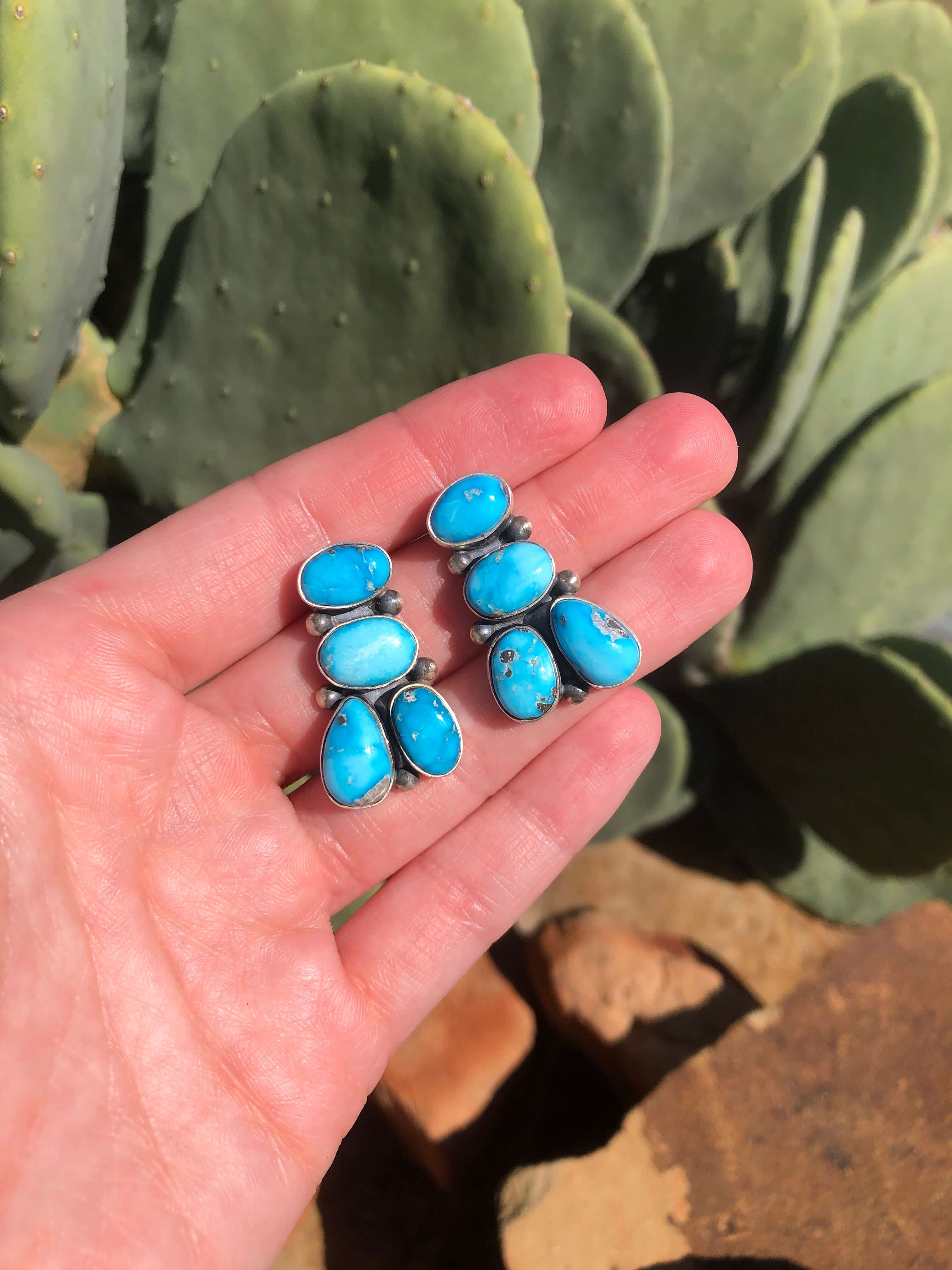 The Guffey Cluster Earrings, 3-Earrings-Calli Co., Turquoise and Silver Jewelry, Native American Handmade, Zuni Tribe, Navajo Tribe, Brock Texas