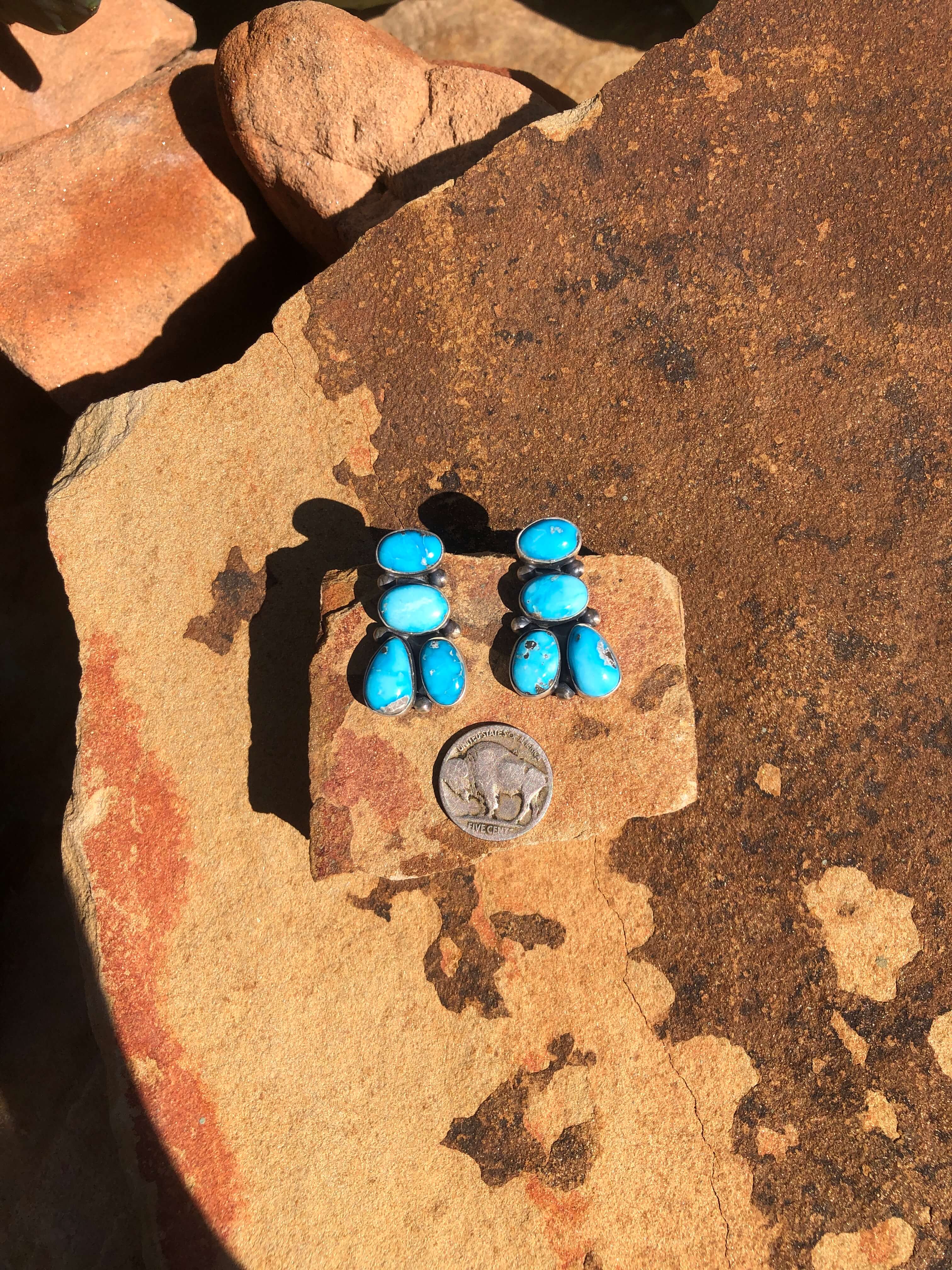 The Guffey Cluster Earrings, 3-Earrings-Calli Co., Turquoise and Silver Jewelry, Native American Handmade, Zuni Tribe, Navajo Tribe, Brock Texas