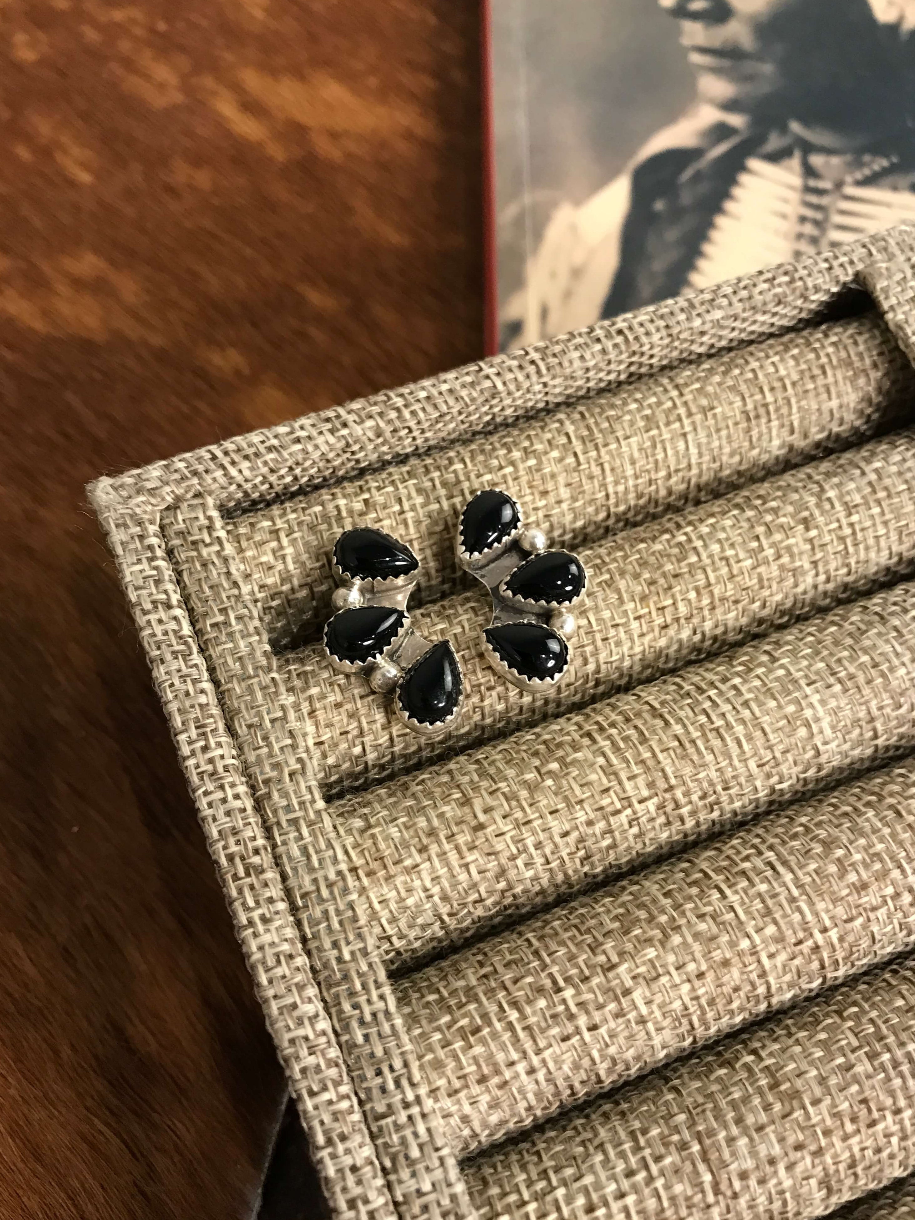 The Sparrow Onyx Earrings-Earrings-Calli Co., Turquoise and Silver Jewelry, Native American Handmade, Zuni Tribe, Navajo Tribe, Brock Texas