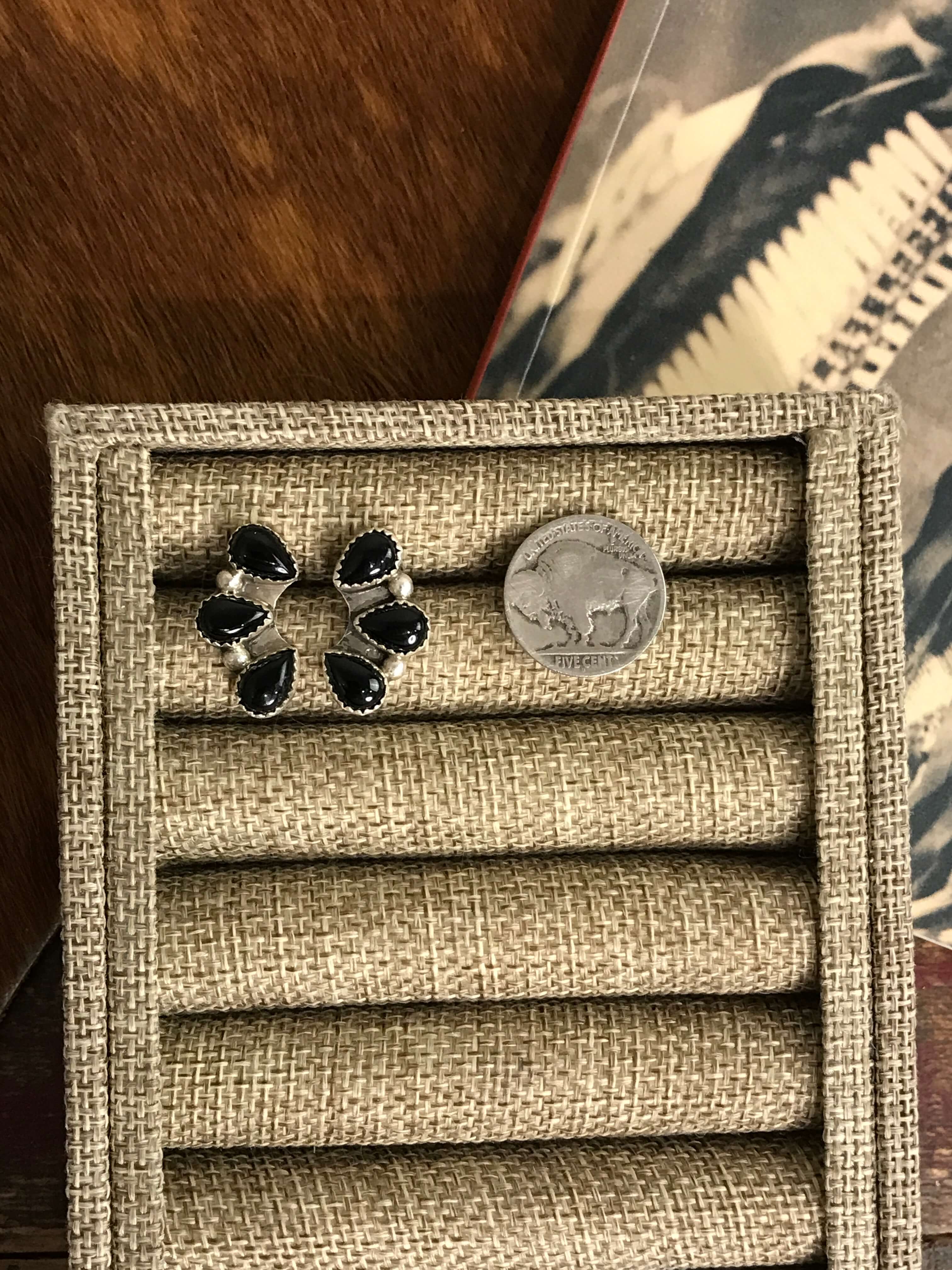 The Sparrow Onyx Earrings-Earrings-Calli Co., Turquoise and Silver Jewelry, Native American Handmade, Zuni Tribe, Navajo Tribe, Brock Texas