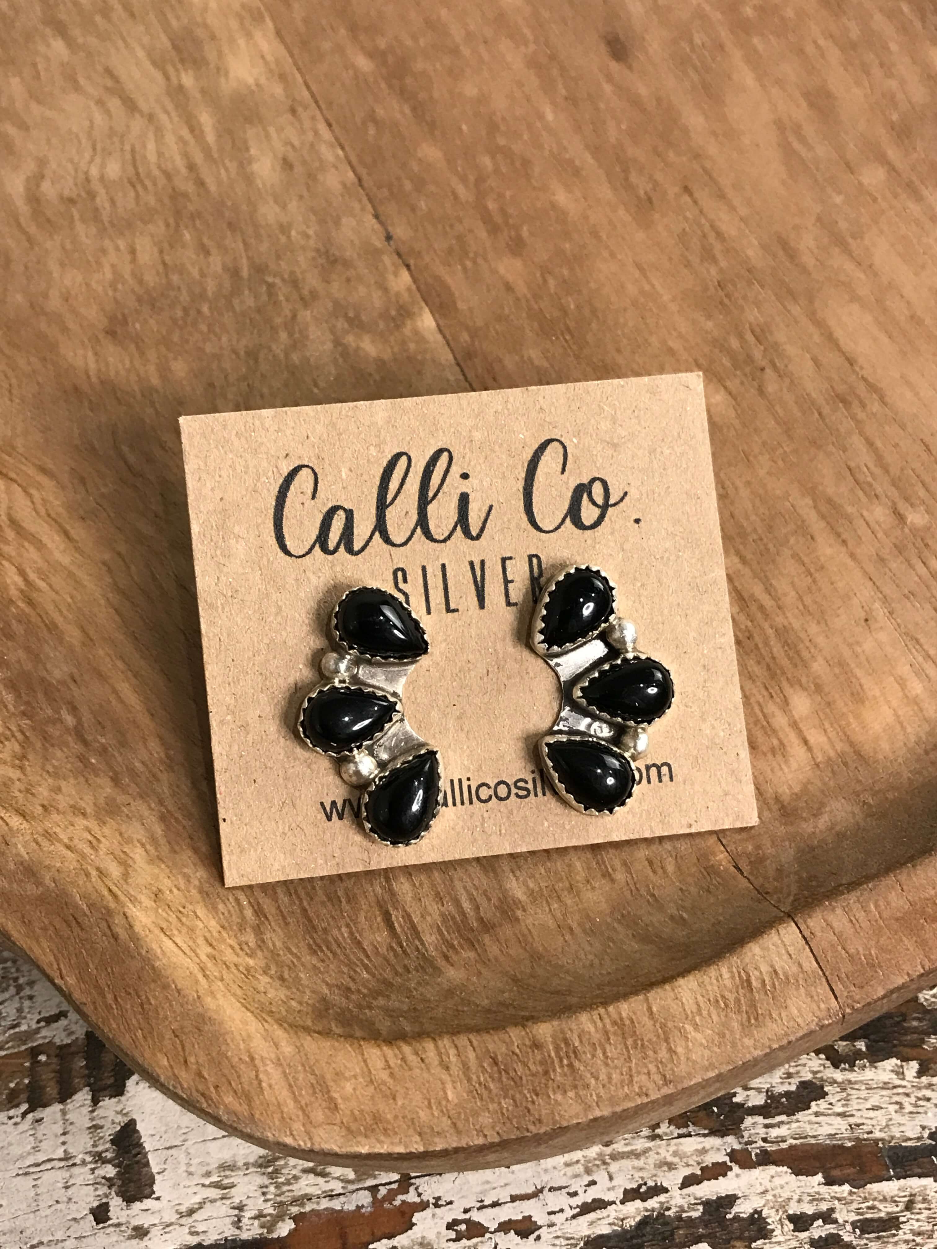 The Sparrow Onyx Earrings-Earrings-Calli Co., Turquoise and Silver Jewelry, Native American Handmade, Zuni Tribe, Navajo Tribe, Brock Texas