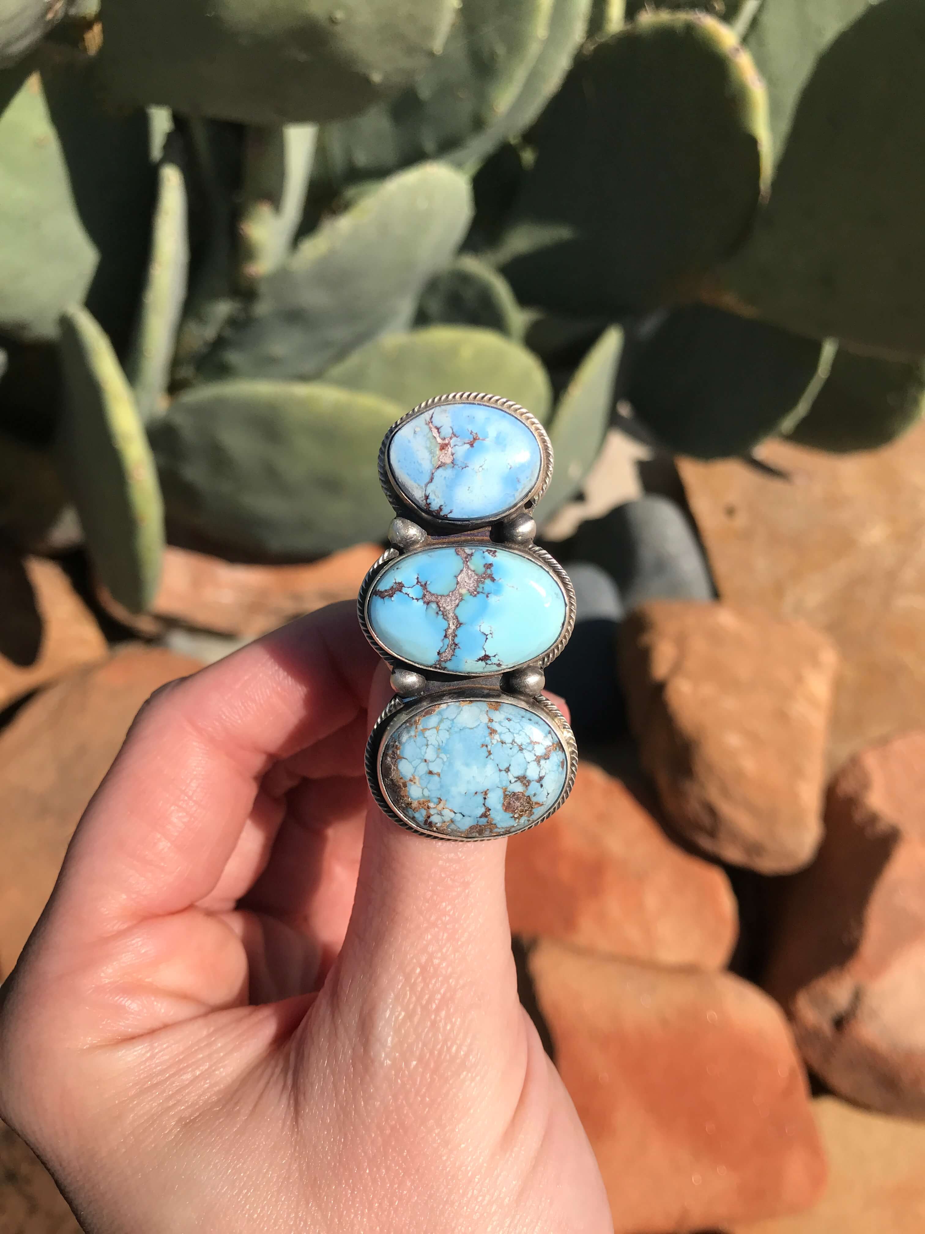 The Beaumont Ring, Sz 8.5-Rings-Calli Co., Turquoise and Silver Jewelry, Native American Handmade, Zuni Tribe, Navajo Tribe, Brock Texas