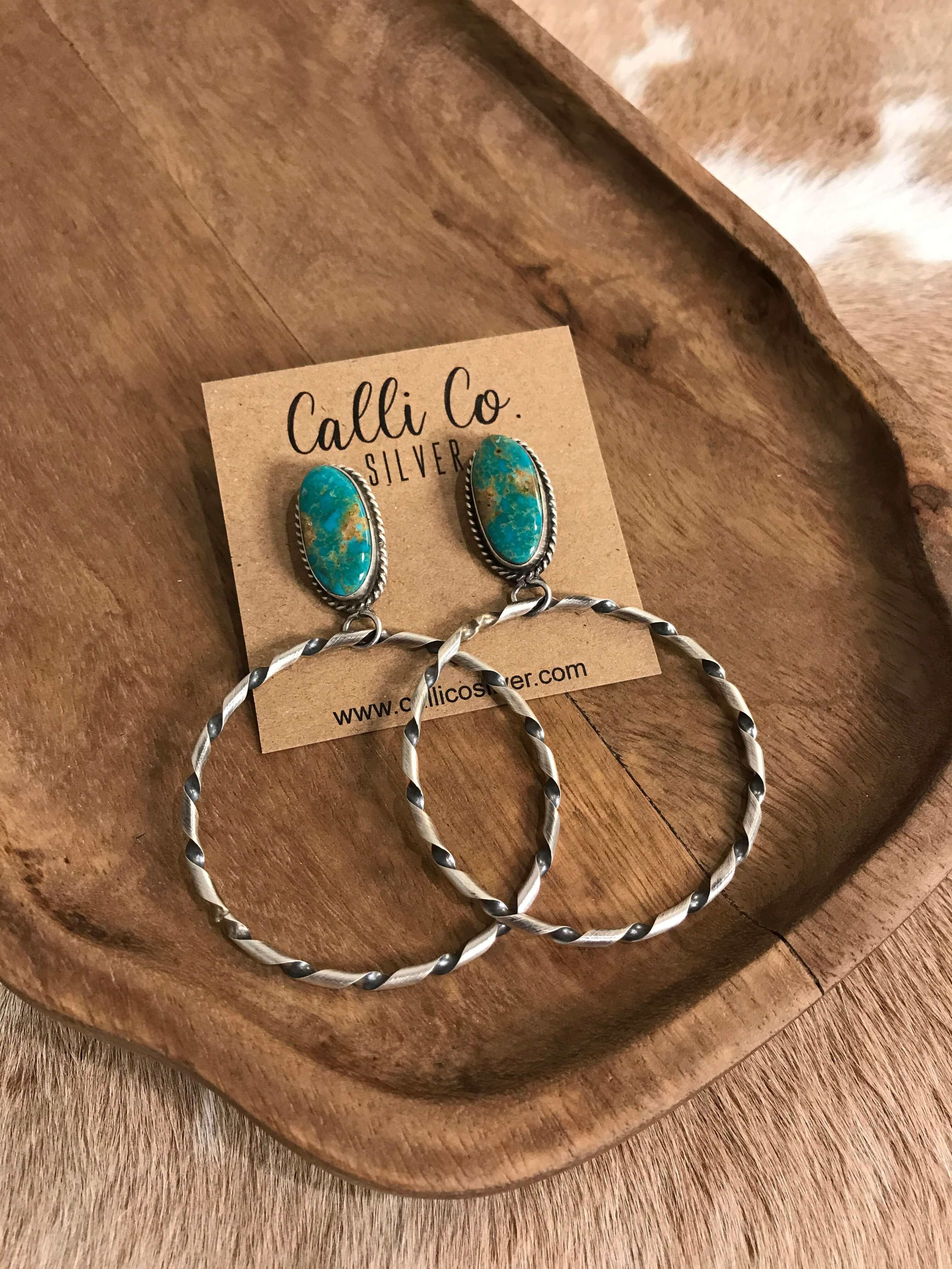 The Swain Hoop Earrings, 25-Earrings-Calli Co., Turquoise and Silver Jewelry, Native American Handmade, Zuni Tribe, Navajo Tribe, Brock Texas