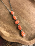 The Arroyo Lariat Necklace in Spiny Oyster, 13-Necklaces-Calli Co., Turquoise and Silver Jewelry, Native American Handmade, Zuni Tribe, Navajo Tribe, Brock Texas