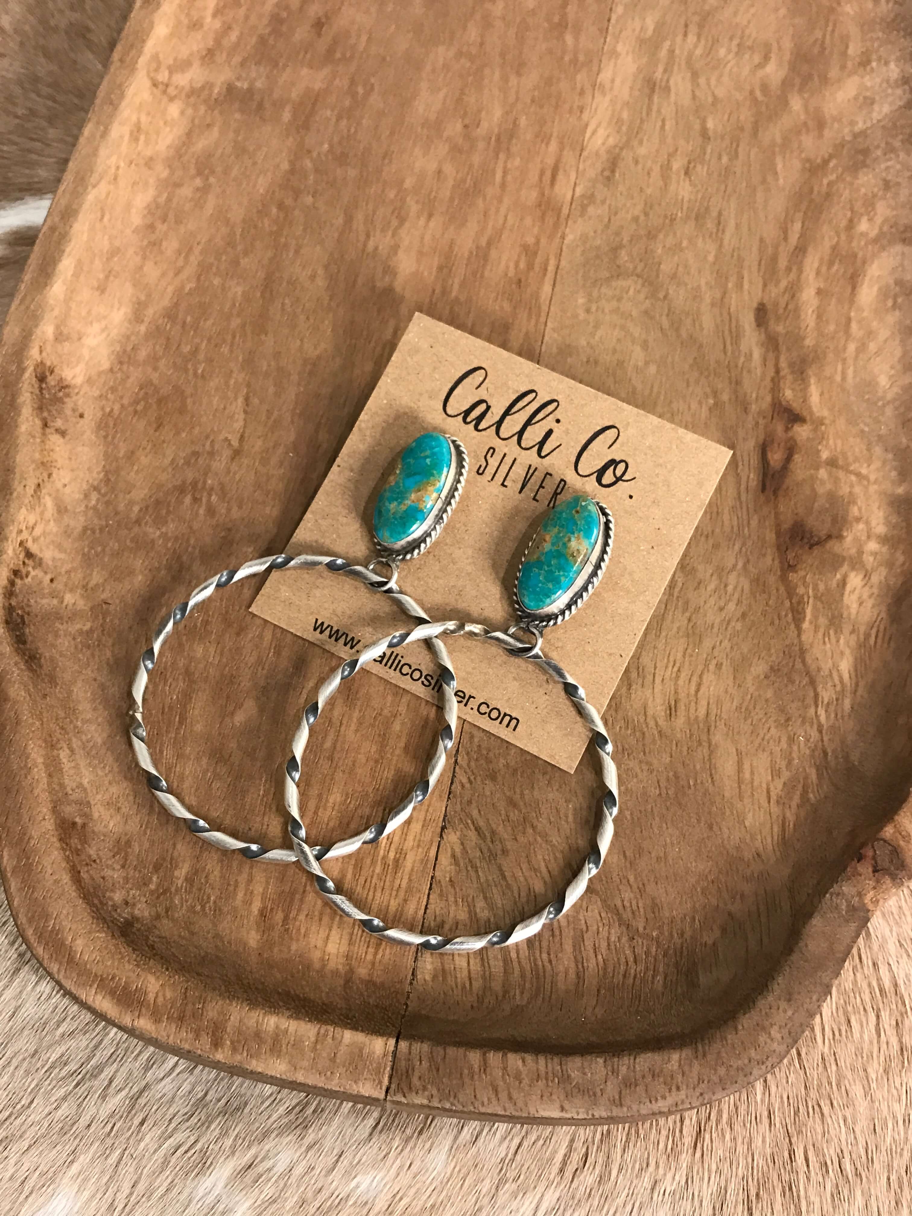 The Swain Hoop Earrings, 25-Earrings-Calli Co., Turquoise and Silver Jewelry, Native American Handmade, Zuni Tribe, Navajo Tribe, Brock Texas