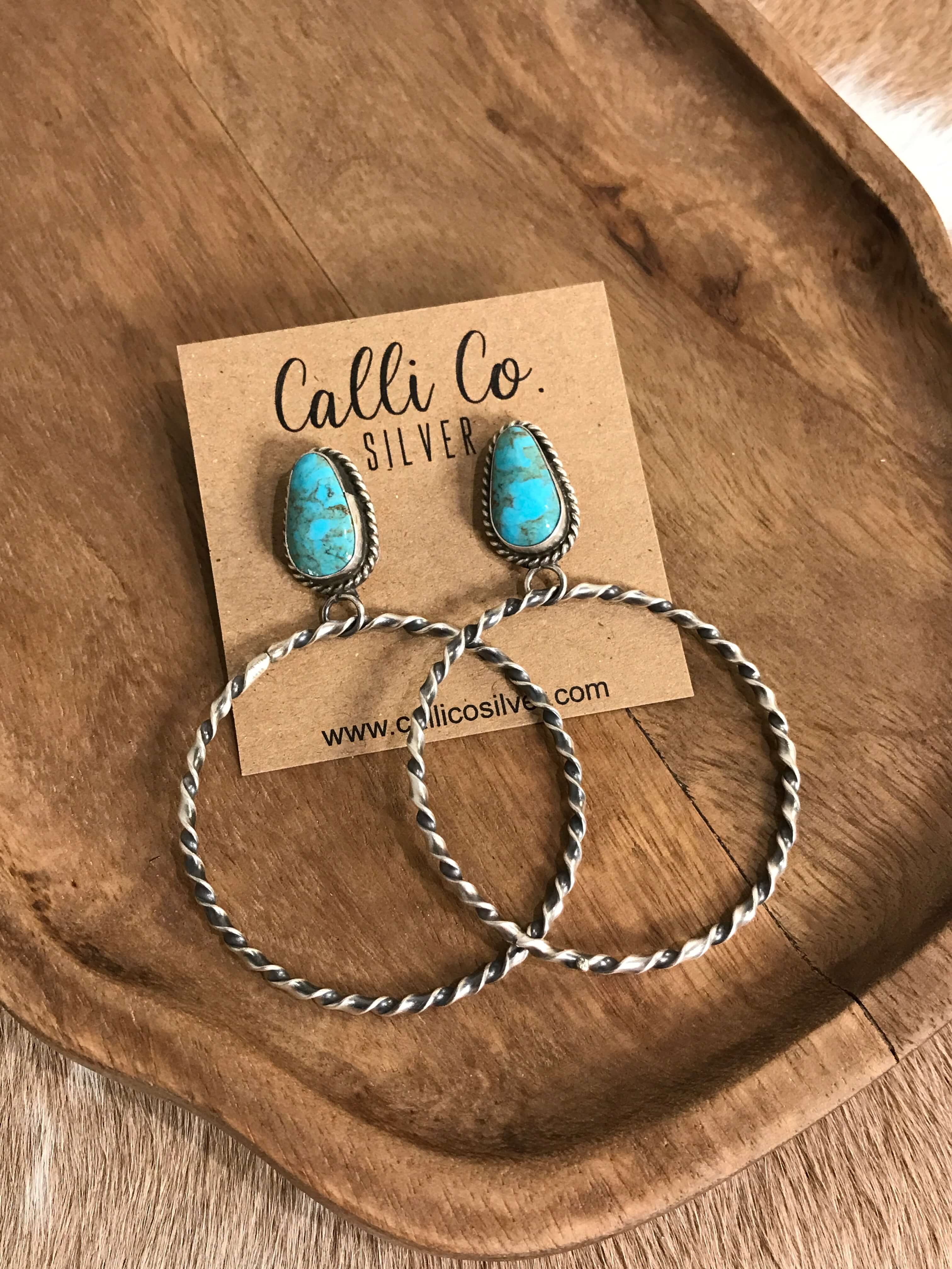 The Swain Hoop Earrings, 26-Earrings-Calli Co., Turquoise and Silver Jewelry, Native American Handmade, Zuni Tribe, Navajo Tribe, Brock Texas