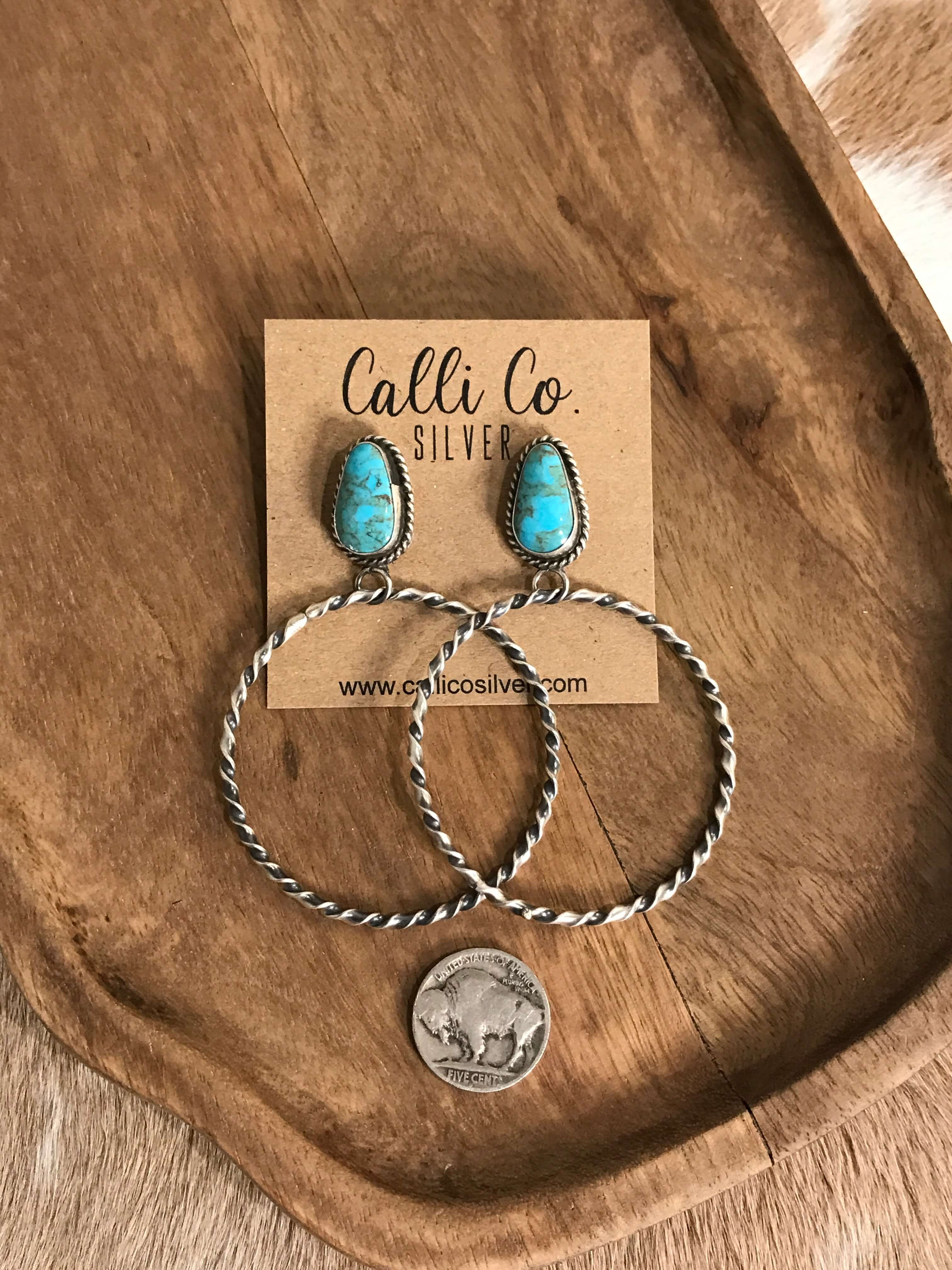 The Swain Hoop Earrings, 26-Earrings-Calli Co., Turquoise and Silver Jewelry, Native American Handmade, Zuni Tribe, Navajo Tribe, Brock Texas