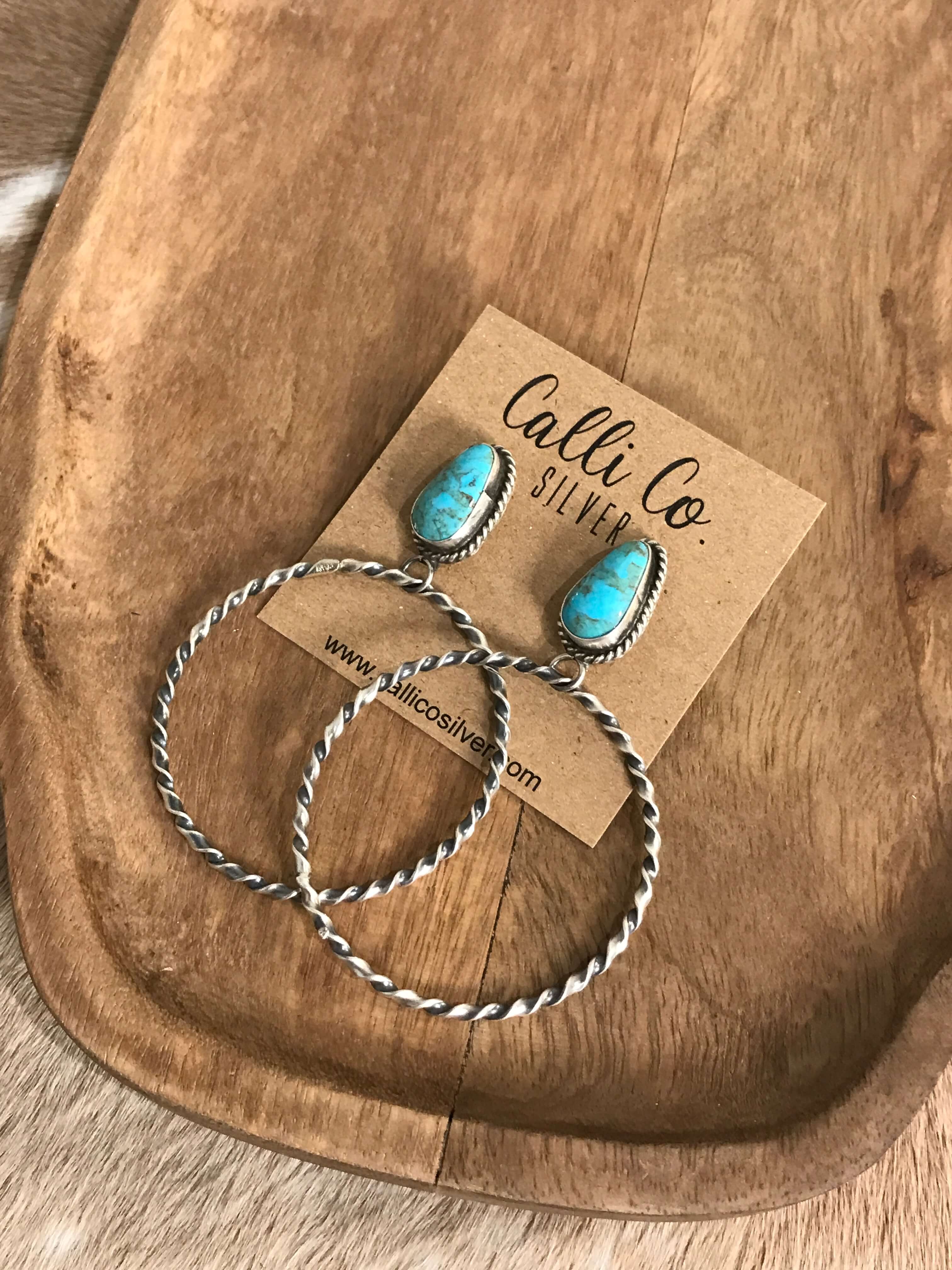 The Swain Hoop Earrings, 26-Earrings-Calli Co., Turquoise and Silver Jewelry, Native American Handmade, Zuni Tribe, Navajo Tribe, Brock Texas