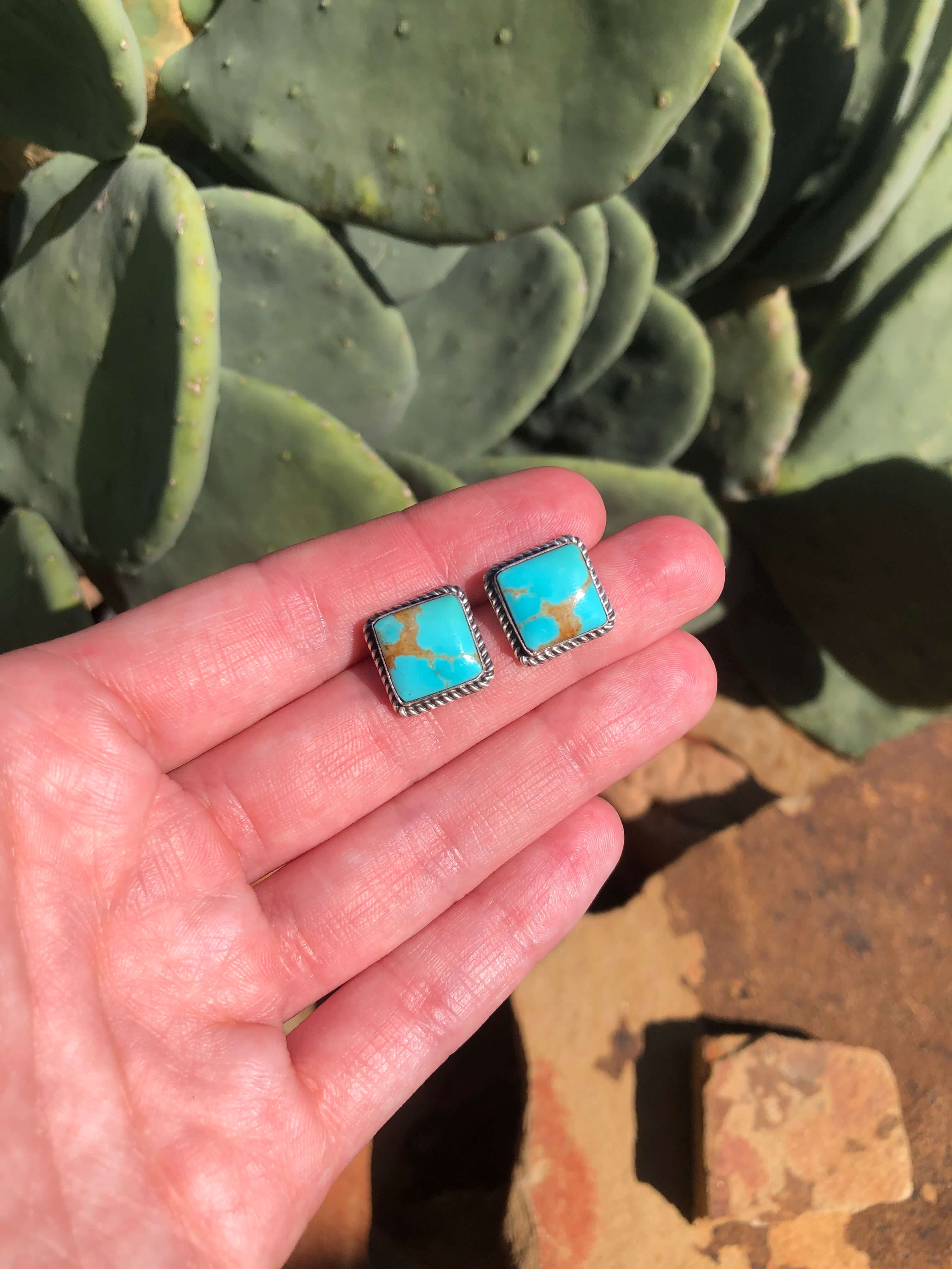 The Turquoise Studs, 14-Earrings-Calli Co., Turquoise and Silver Jewelry, Native American Handmade, Zuni Tribe, Navajo Tribe, Brock Texas