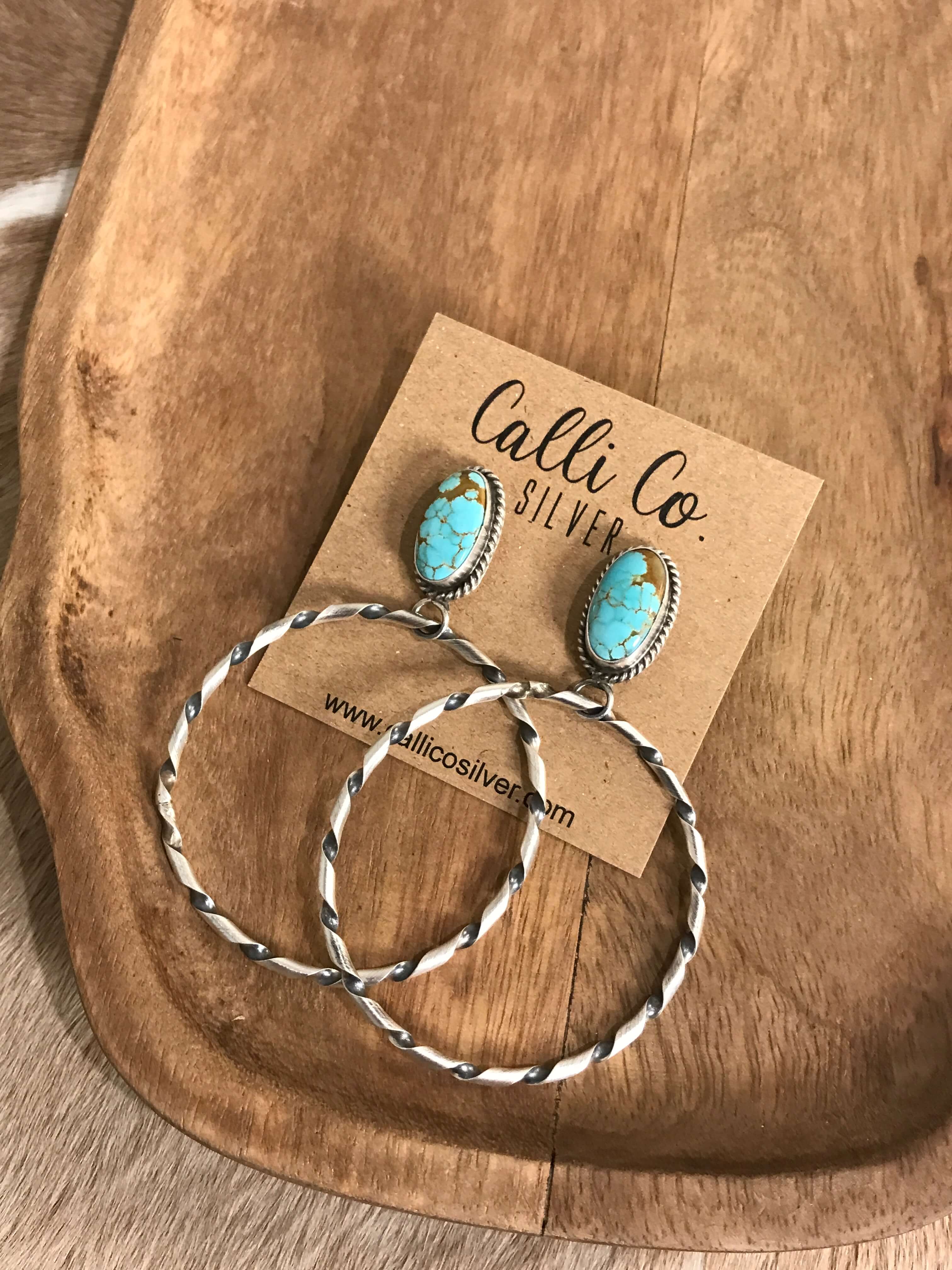 The Swain Hoop Earrings, 27-Earrings-Calli Co., Turquoise and Silver Jewelry, Native American Handmade, Zuni Tribe, Navajo Tribe, Brock Texas