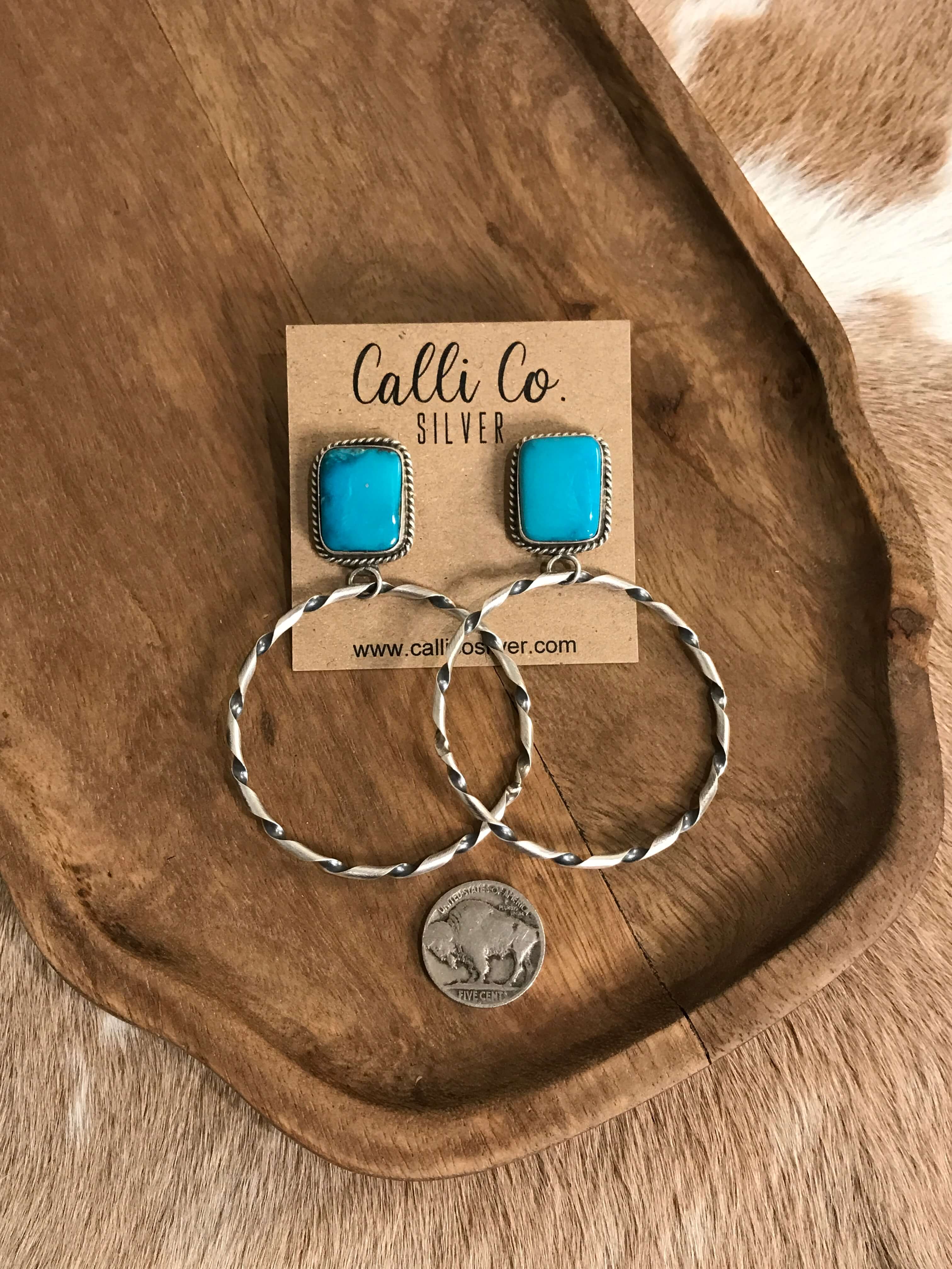 The Swain Hoop Earrings, 28-Earrings-Calli Co., Turquoise and Silver Jewelry, Native American Handmade, Zuni Tribe, Navajo Tribe, Brock Texas