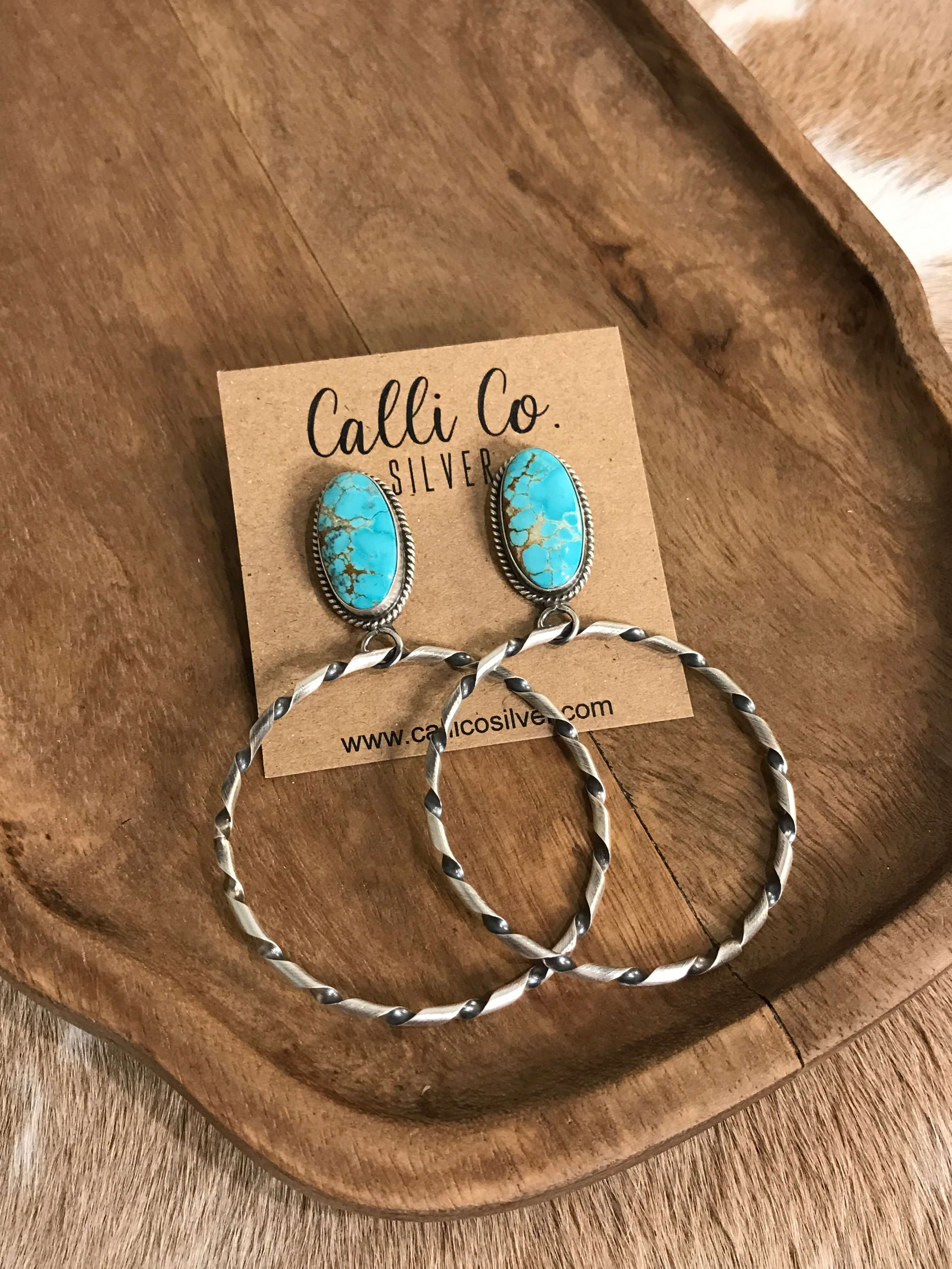 The Swain Hoop Earrings, 29-Earrings-Calli Co., Turquoise and Silver Jewelry, Native American Handmade, Zuni Tribe, Navajo Tribe, Brock Texas