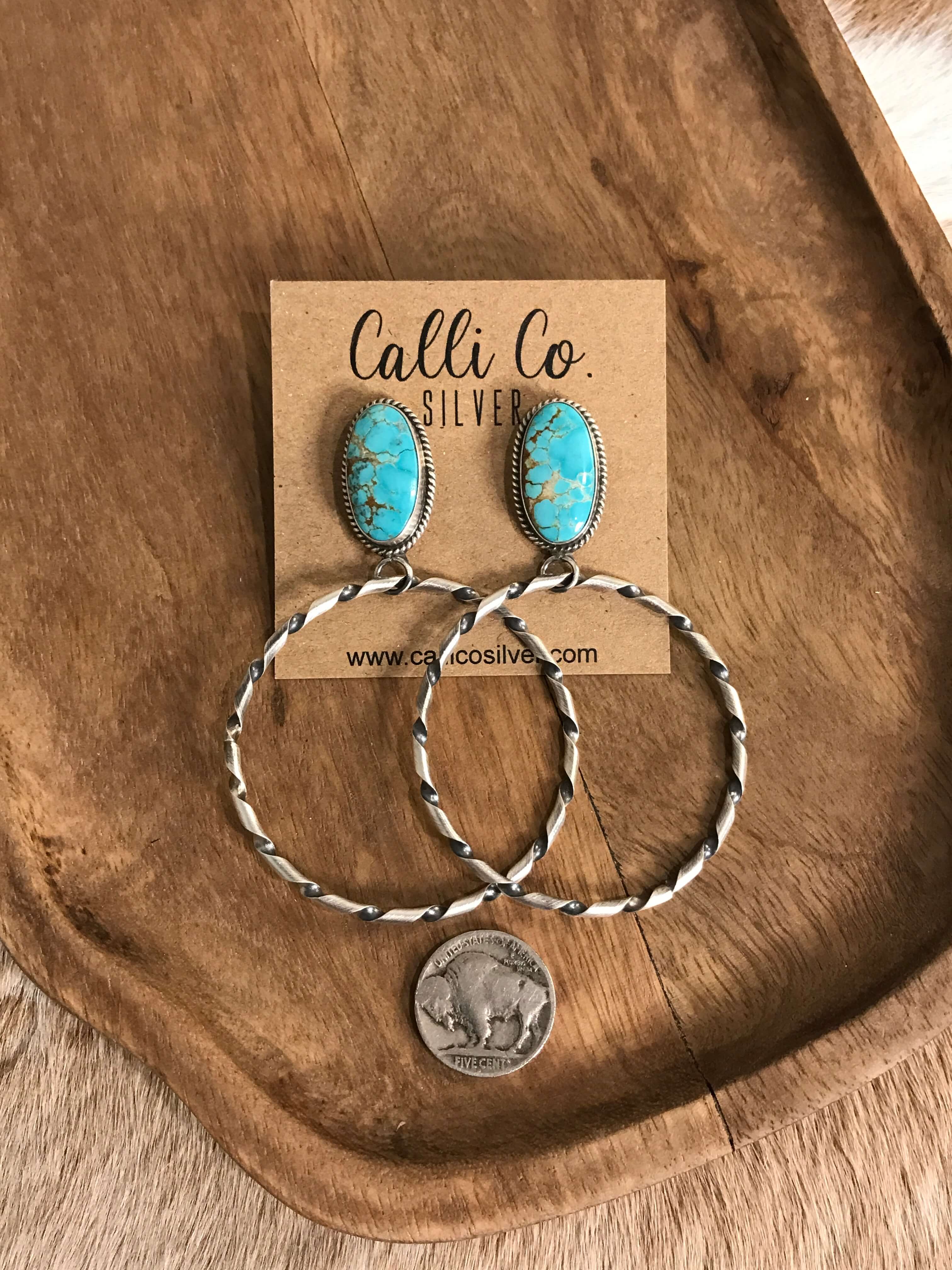 The Swain Hoop Earrings, 29-Earrings-Calli Co., Turquoise and Silver Jewelry, Native American Handmade, Zuni Tribe, Navajo Tribe, Brock Texas
