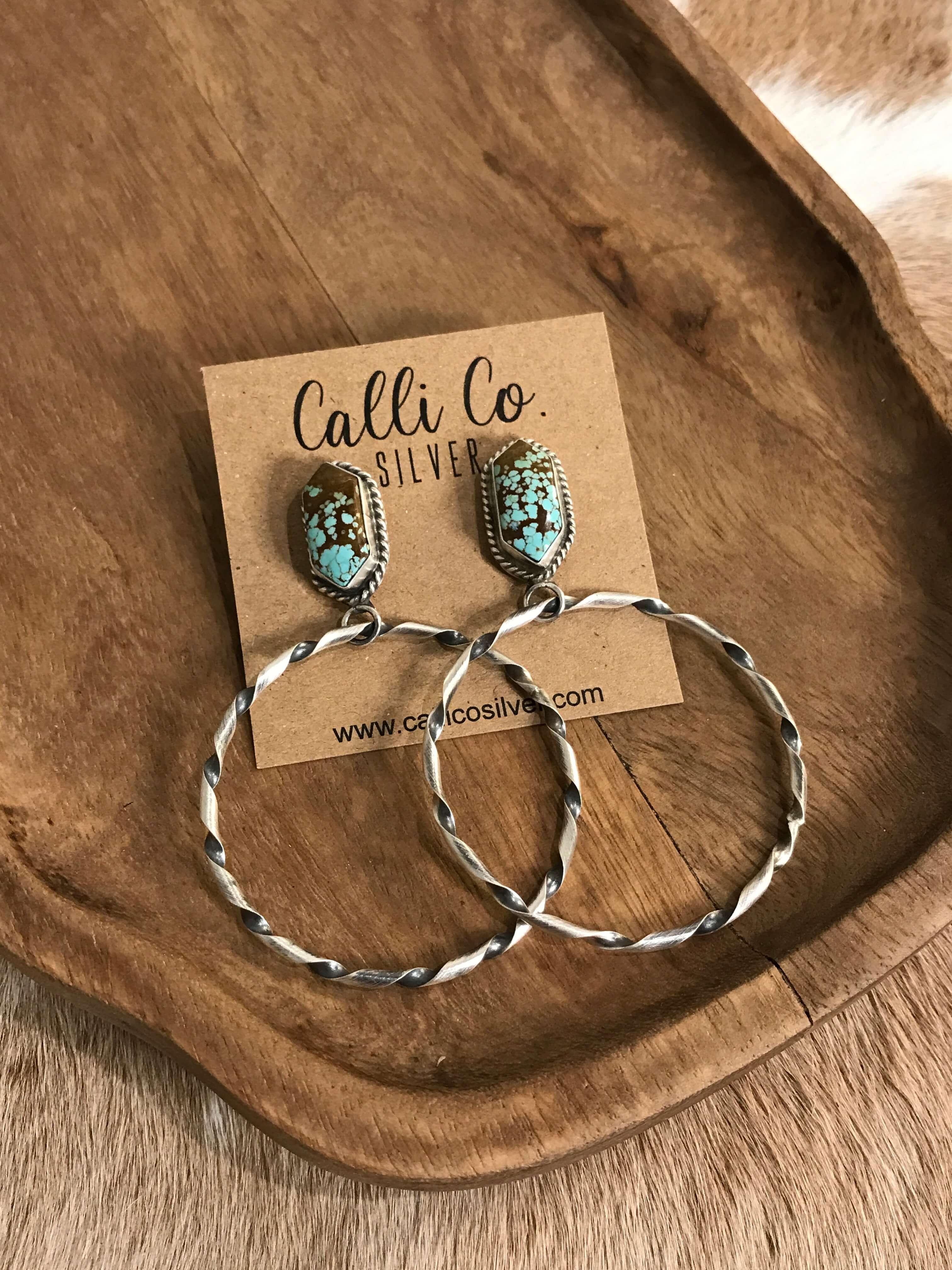 The Swain Hoop Earrings, 30-Earrings-Calli Co., Turquoise and Silver Jewelry, Native American Handmade, Zuni Tribe, Navajo Tribe, Brock Texas