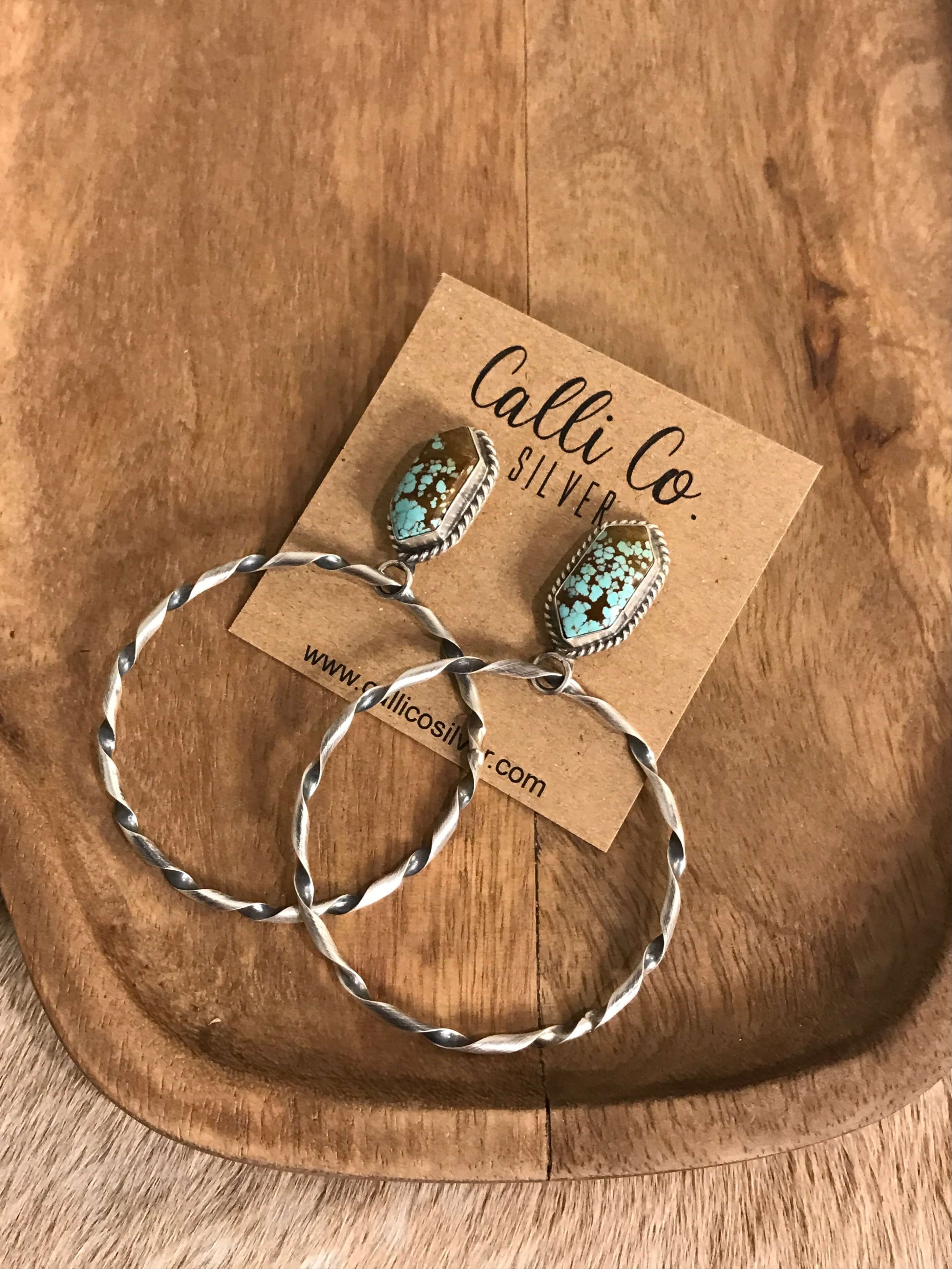 The Swain Hoop Earrings, 30-Earrings-Calli Co., Turquoise and Silver Jewelry, Native American Handmade, Zuni Tribe, Navajo Tribe, Brock Texas