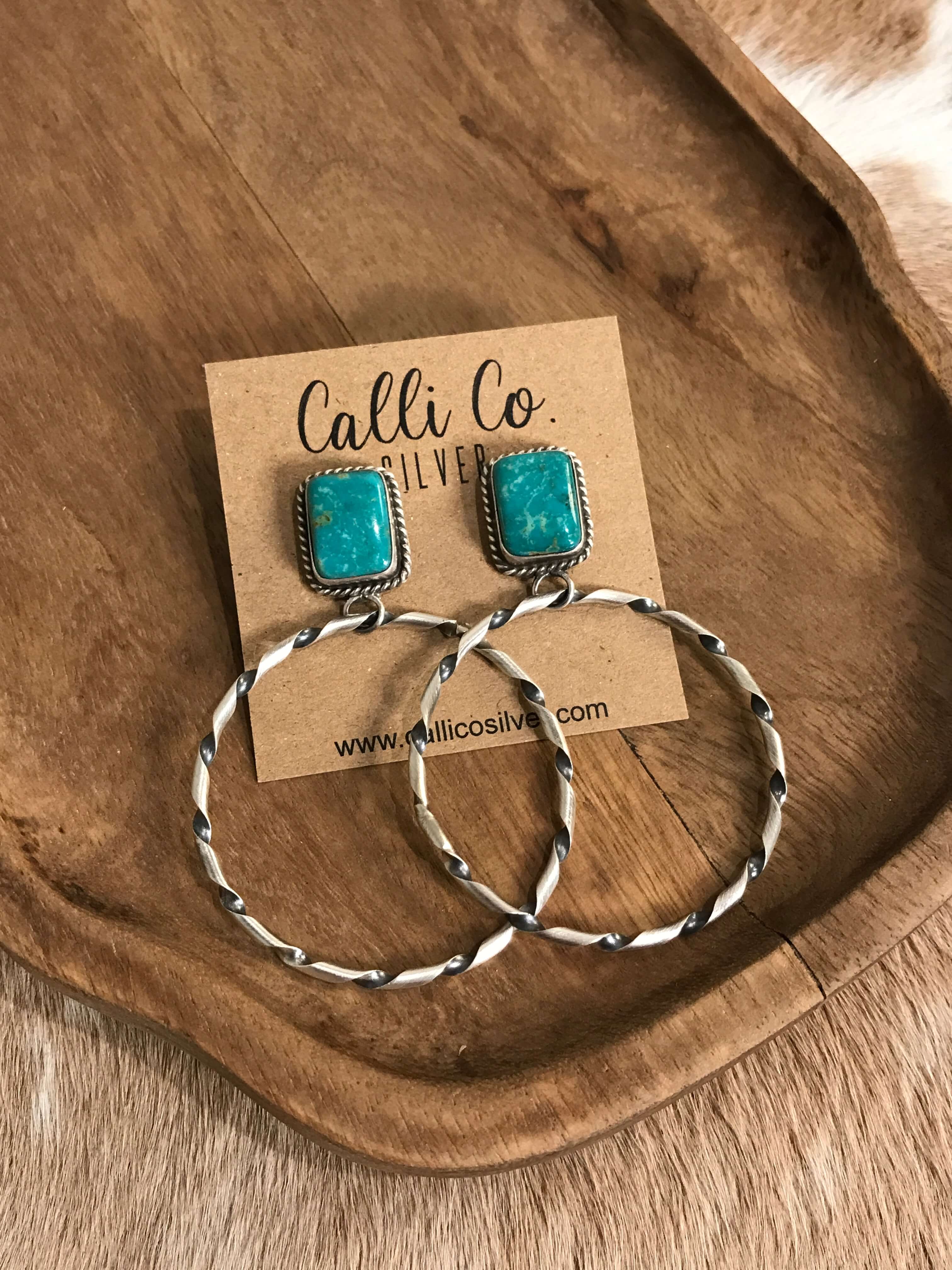 The Swain Hoop Earrings, 31-Earrings-Calli Co., Turquoise and Silver Jewelry, Native American Handmade, Zuni Tribe, Navajo Tribe, Brock Texas
