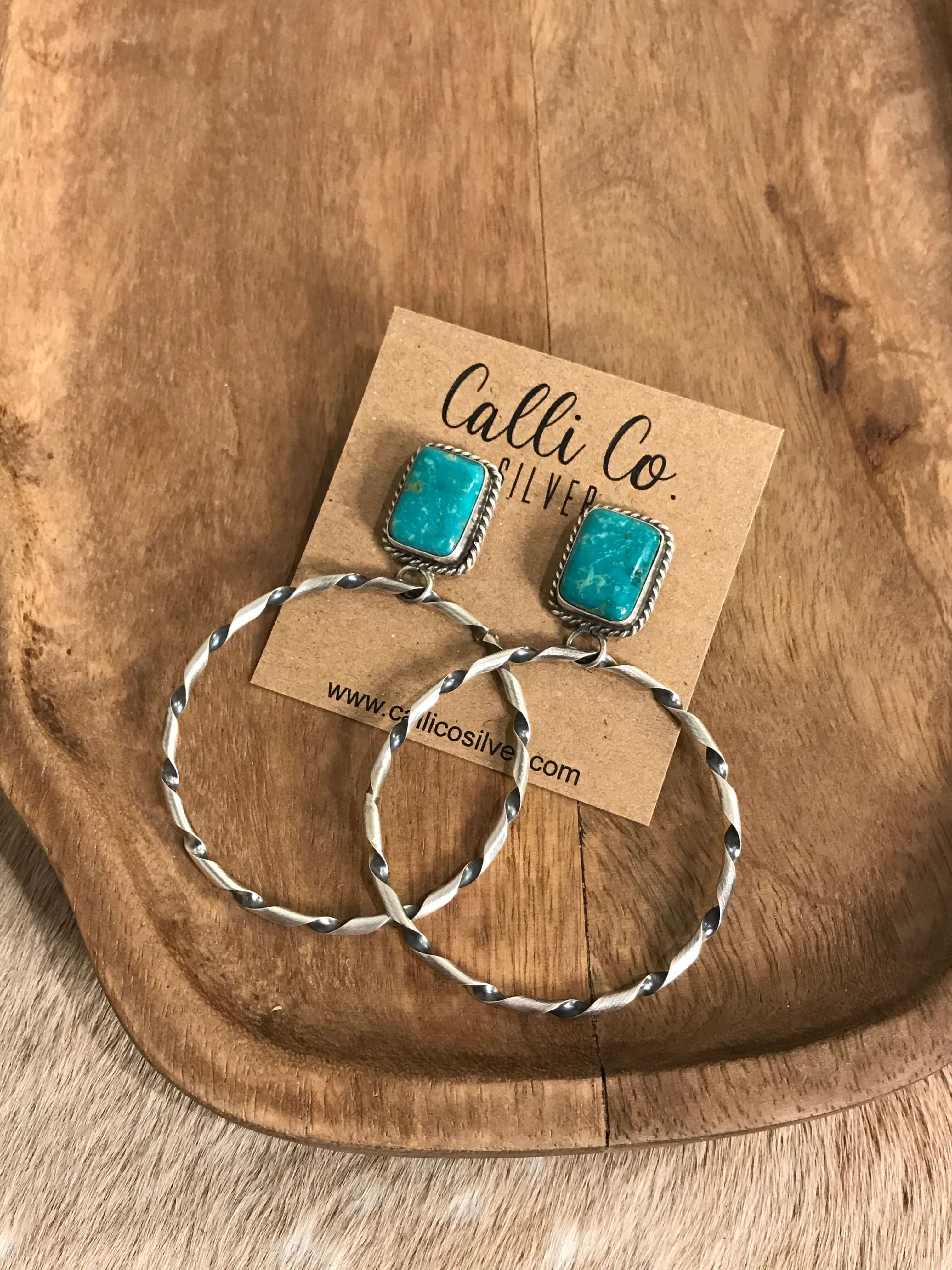 The Swain Hoop Earrings, 31-Earrings-Calli Co., Turquoise and Silver Jewelry, Native American Handmade, Zuni Tribe, Navajo Tribe, Brock Texas