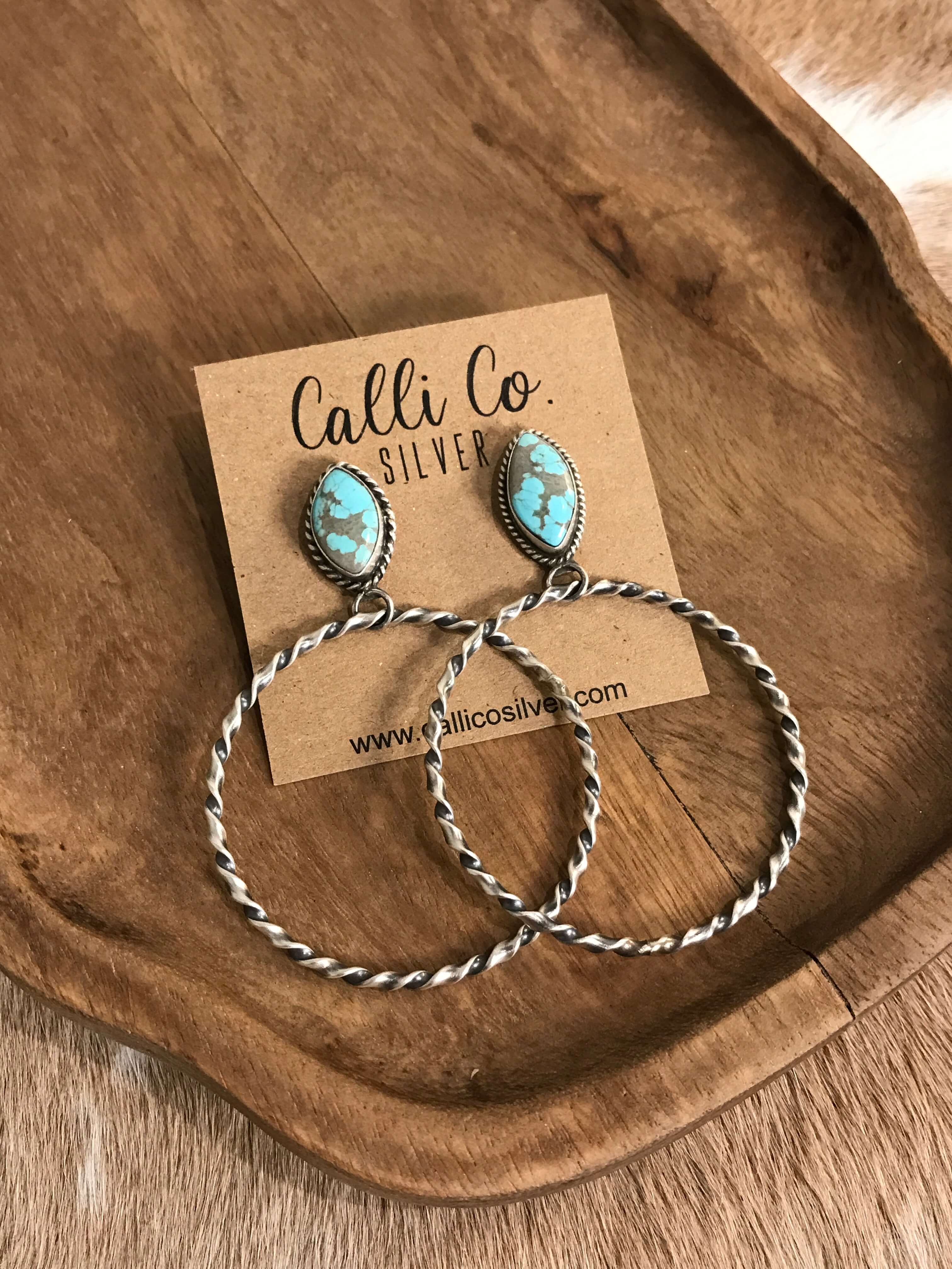 The Swain Hoop Earrings, 32-Earrings-Calli Co., Turquoise and Silver Jewelry, Native American Handmade, Zuni Tribe, Navajo Tribe, Brock Texas