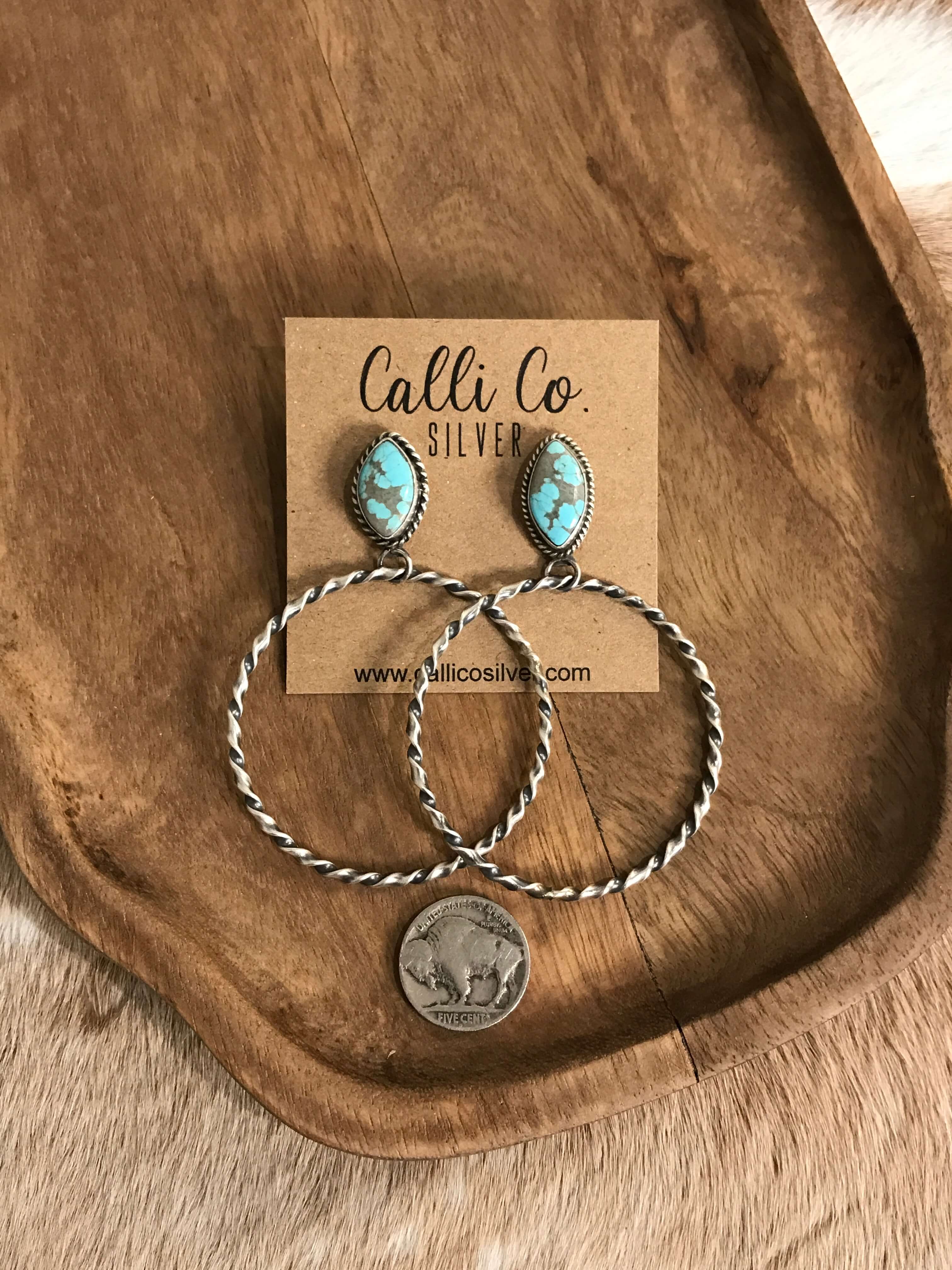 The Swain Hoop Earrings, 32-Earrings-Calli Co., Turquoise and Silver Jewelry, Native American Handmade, Zuni Tribe, Navajo Tribe, Brock Texas