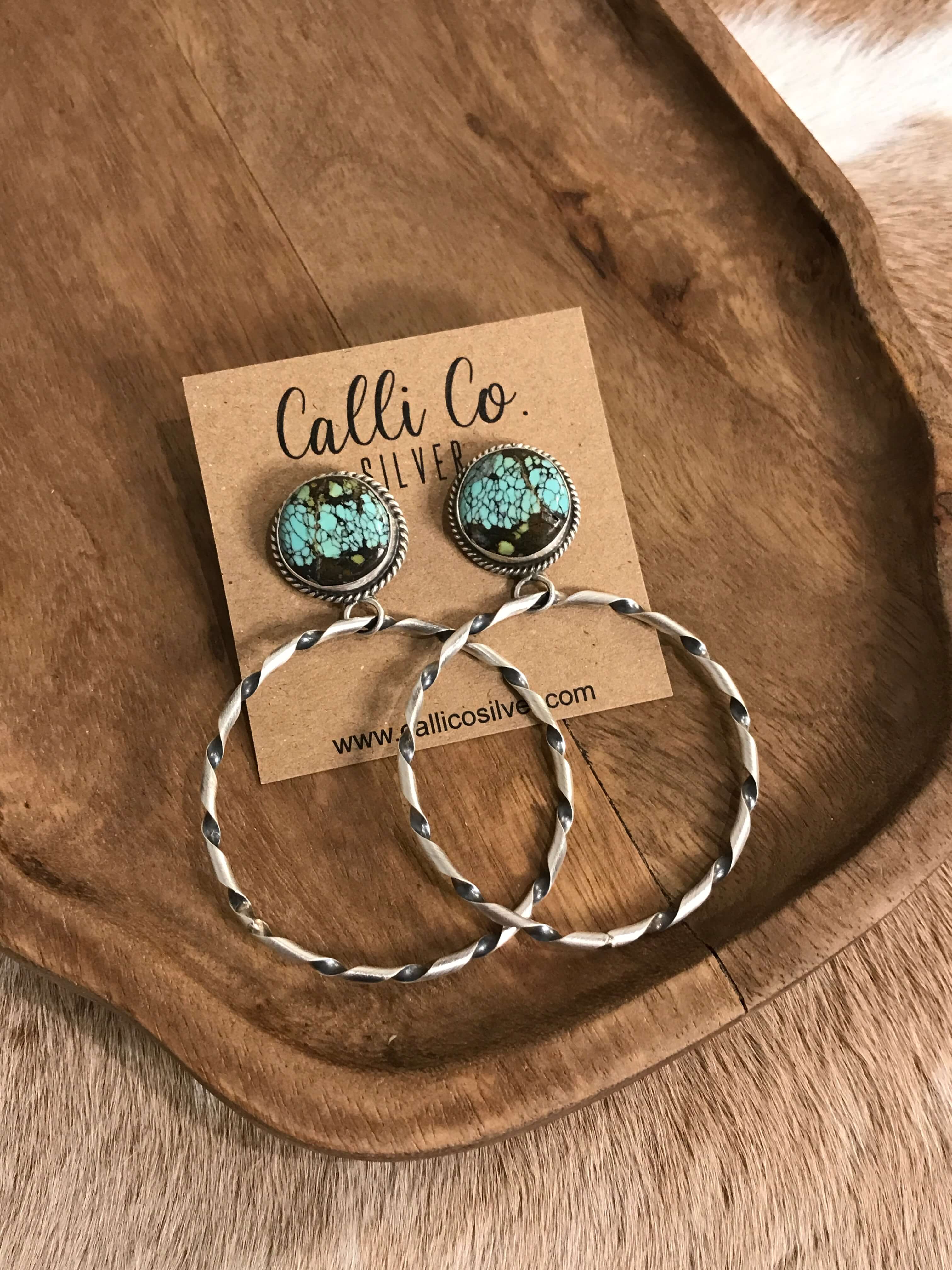 The Swain Hoop Earrings, 33-Earrings-Calli Co., Turquoise and Silver Jewelry, Native American Handmade, Zuni Tribe, Navajo Tribe, Brock Texas