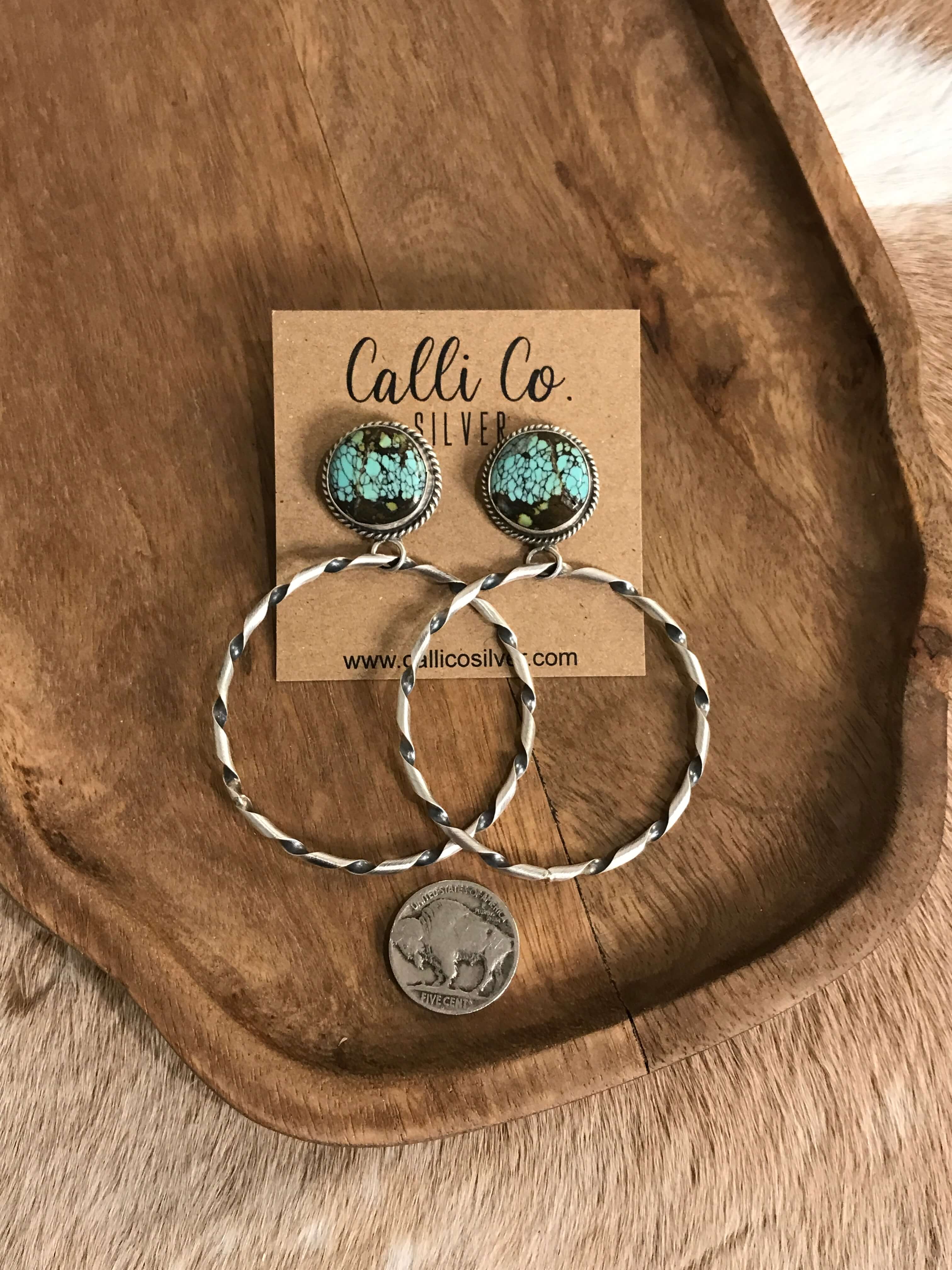 The Swain Hoop Earrings, 33-Earrings-Calli Co., Turquoise and Silver Jewelry, Native American Handmade, Zuni Tribe, Navajo Tribe, Brock Texas