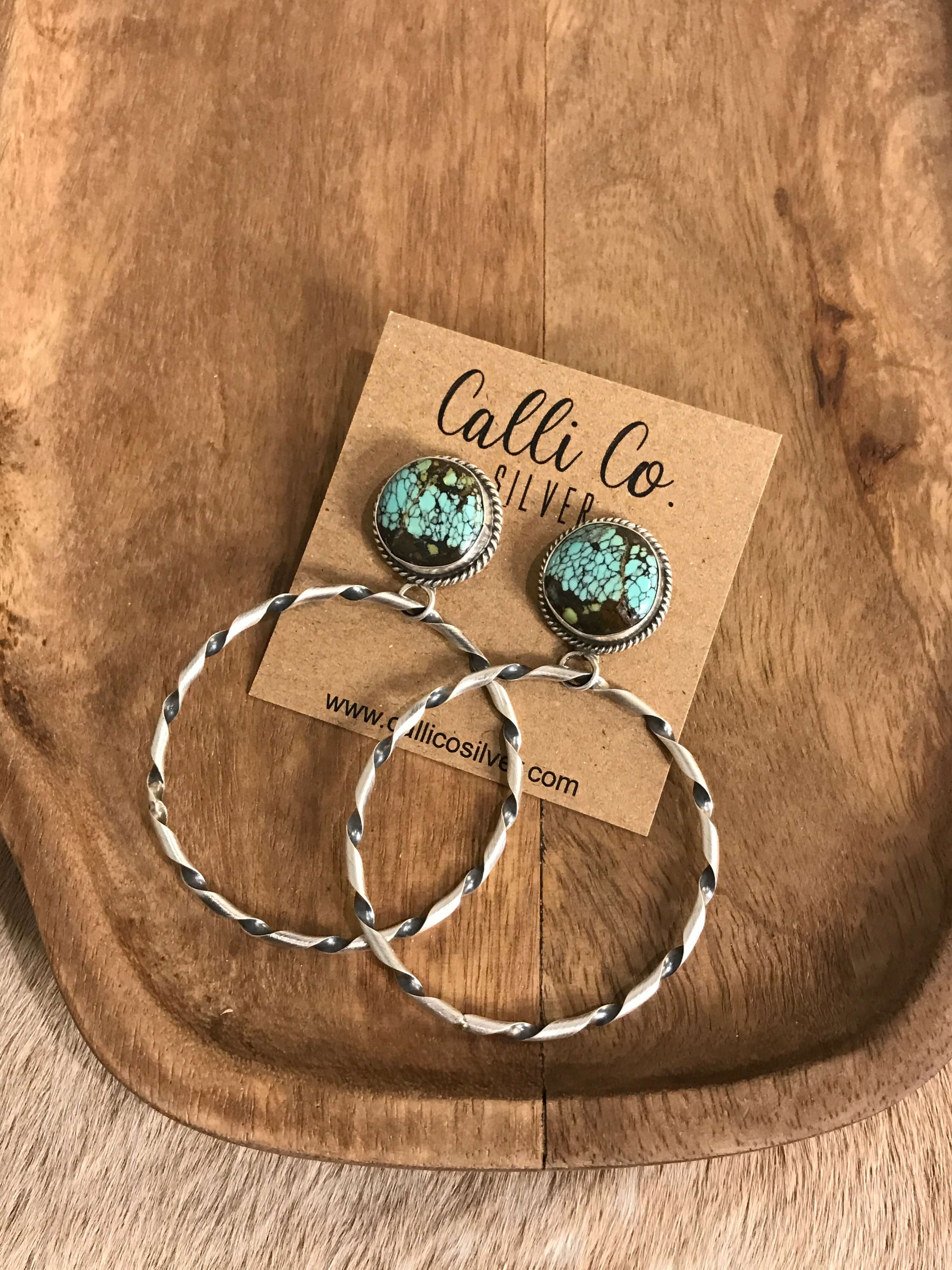 The Swain Hoop Earrings, 33-Earrings-Calli Co., Turquoise and Silver Jewelry, Native American Handmade, Zuni Tribe, Navajo Tribe, Brock Texas