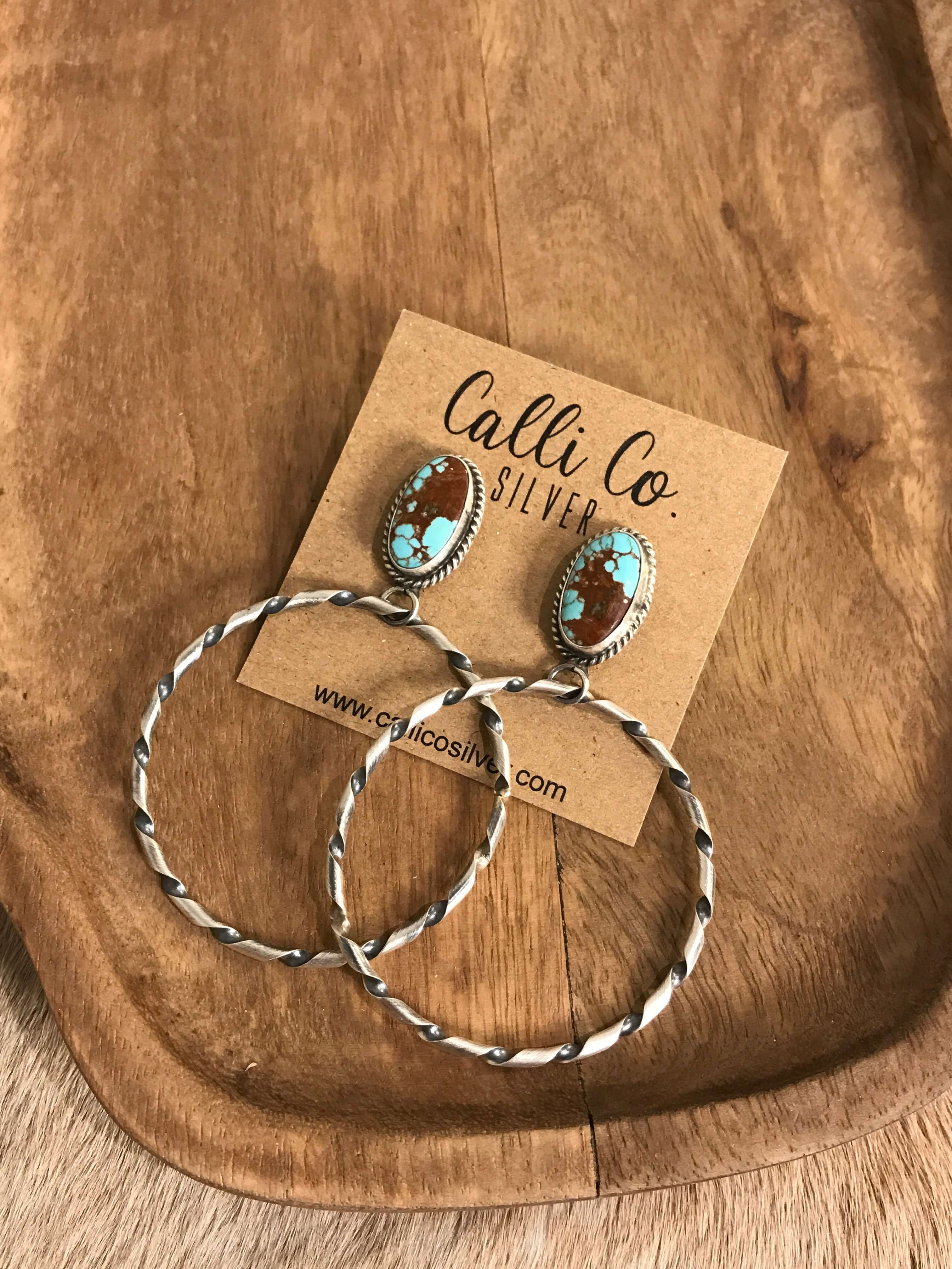 The Swain Hoop Earrings, 34-Earrings-Calli Co., Turquoise and Silver Jewelry, Native American Handmade, Zuni Tribe, Navajo Tribe, Brock Texas