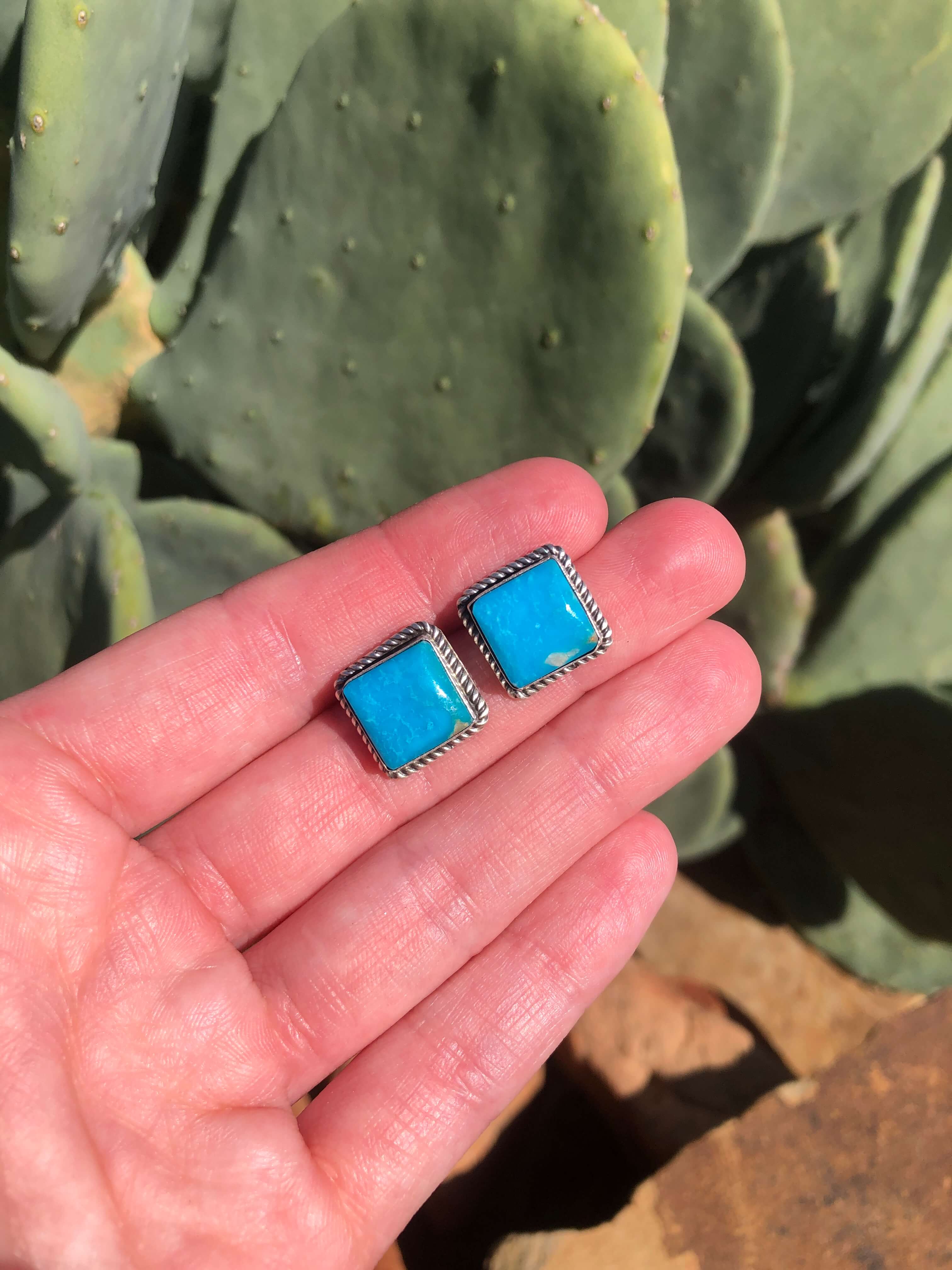 The Turquoise Studs, 13-Earrings-Calli Co., Turquoise and Silver Jewelry, Native American Handmade, Zuni Tribe, Navajo Tribe, Brock Texas