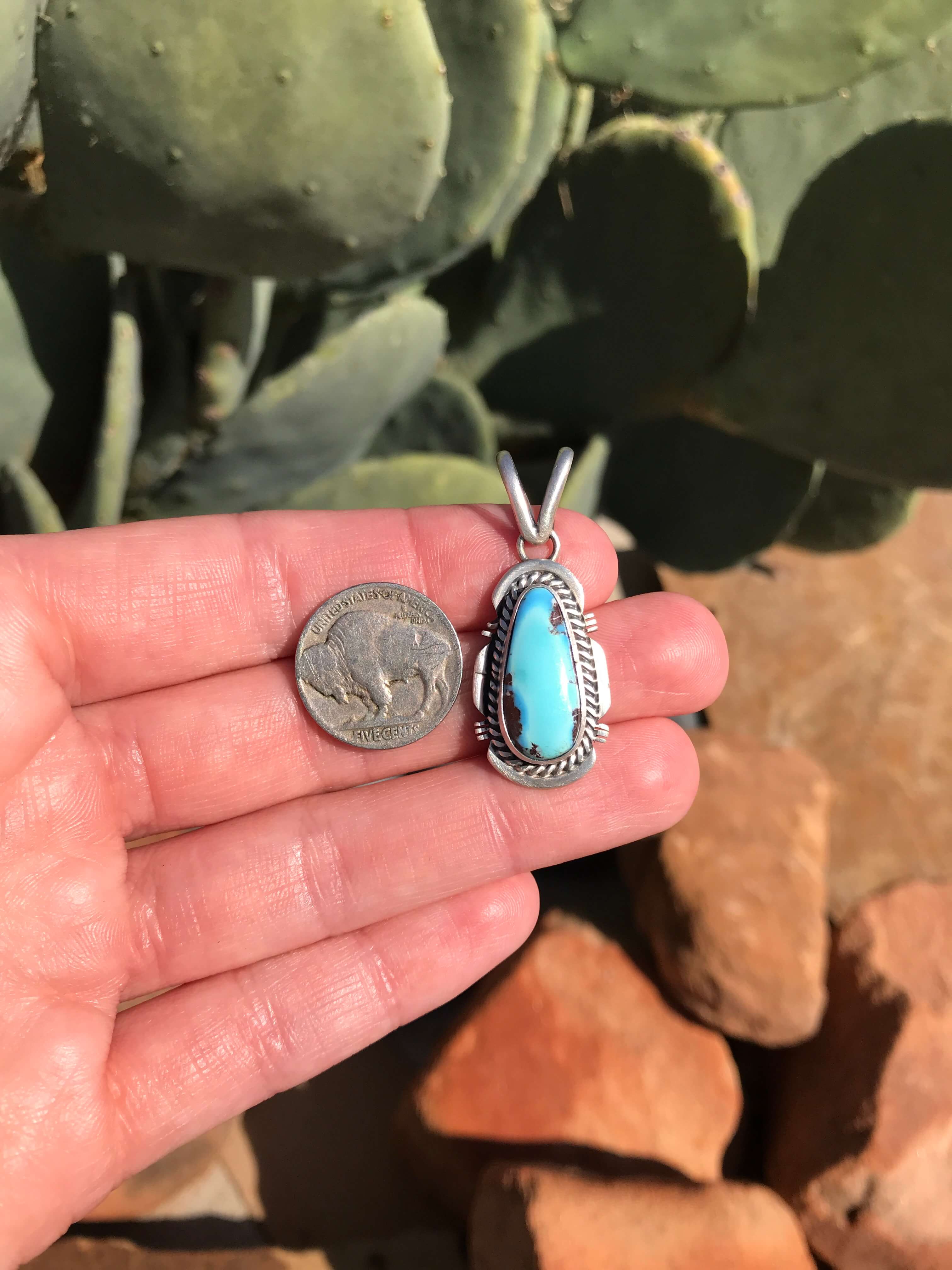 The Colt Pendant, 3-Pendants-Calli Co., Turquoise and Silver Jewelry, Native American Handmade, Zuni Tribe, Navajo Tribe, Brock Texas