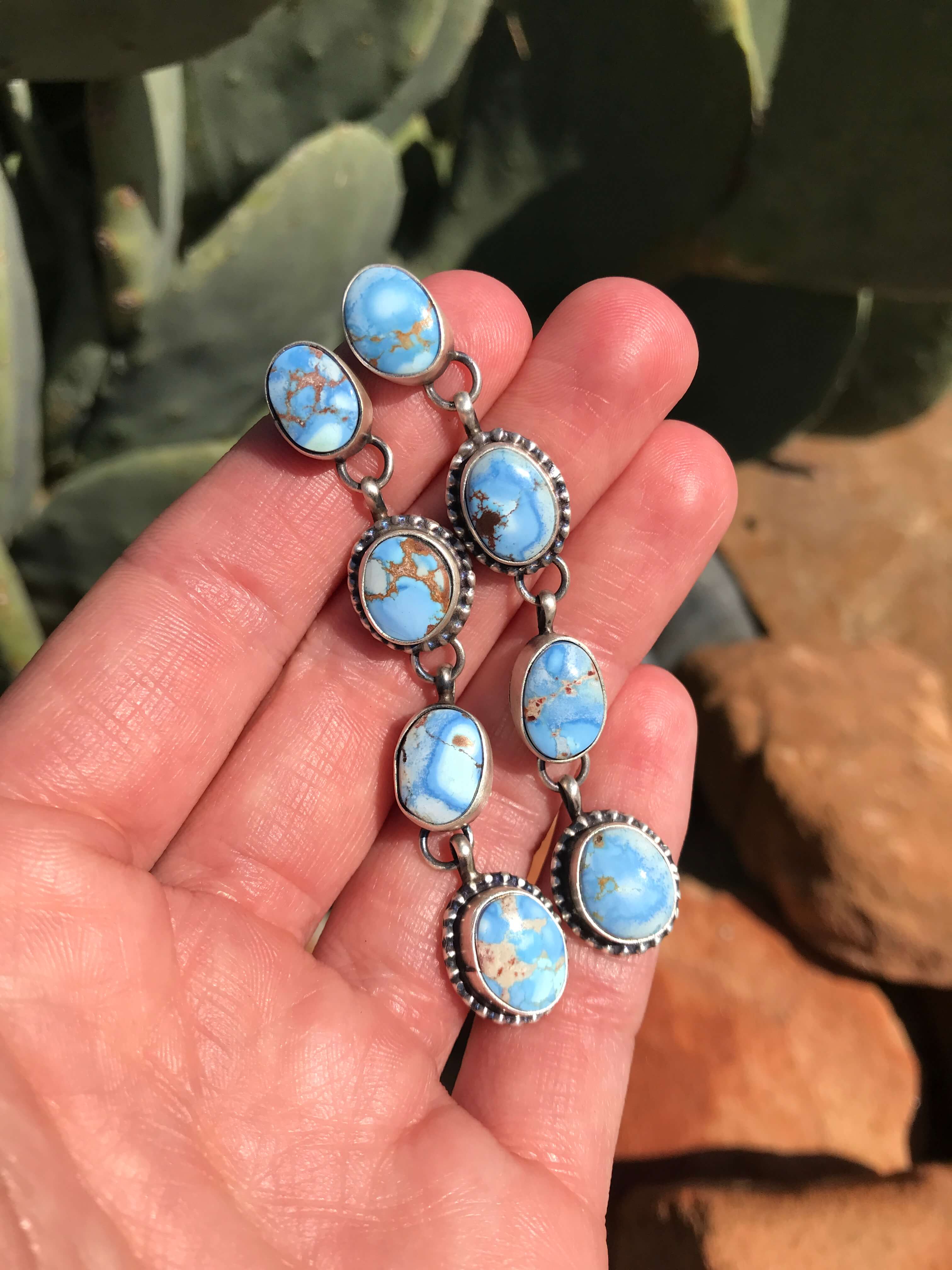 The 4 Stone Drop Earrings, 4-Earrings-Calli Co., Turquoise and Silver Jewelry, Native American Handmade, Zuni Tribe, Navajo Tribe, Brock Texas