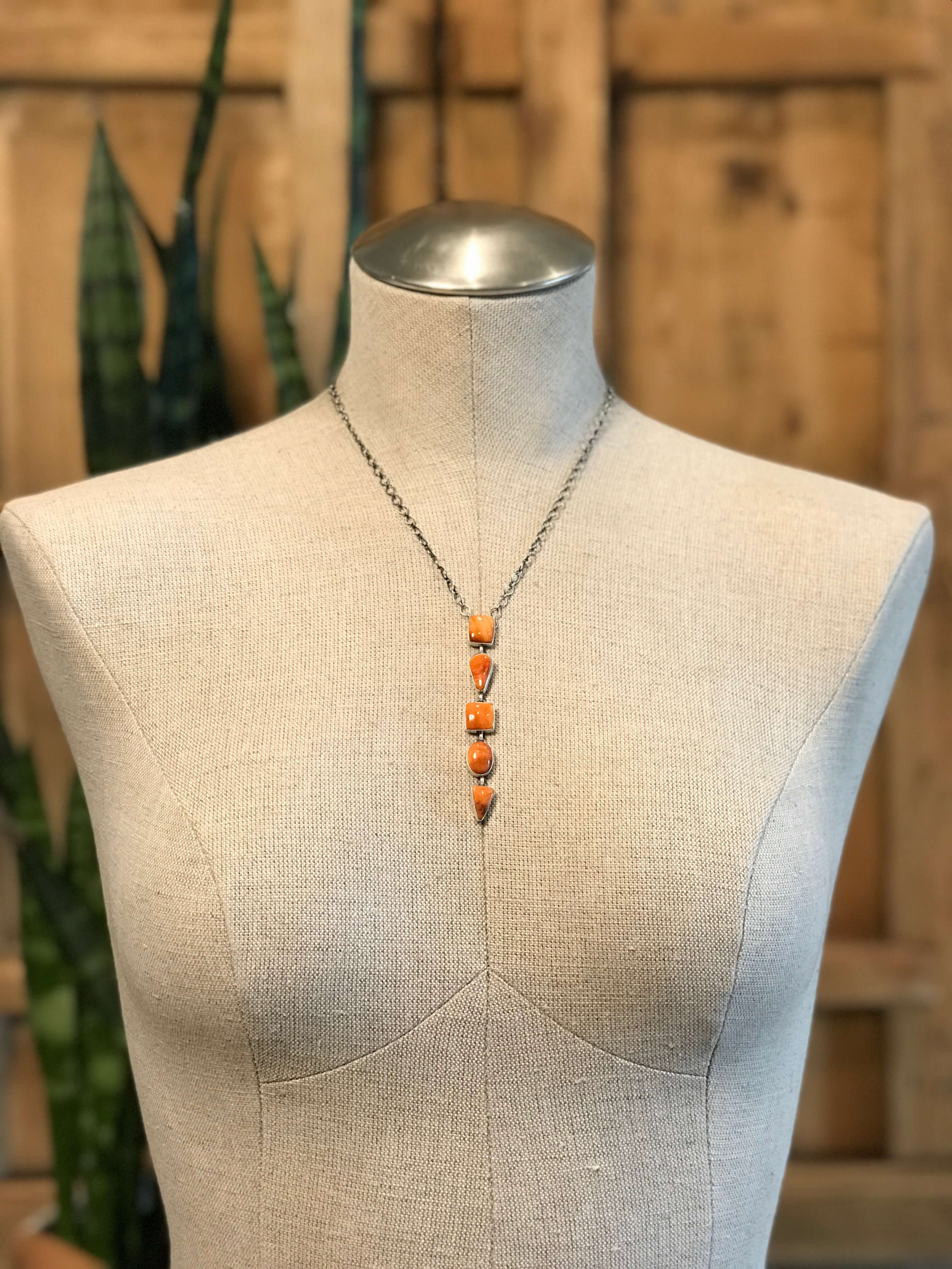 The Arroyo Lariat Necklace in Spiny Oyster, 2-Necklaces-Calli Co., Turquoise and Silver Jewelry, Native American Handmade, Zuni Tribe, Navajo Tribe, Brock Texas