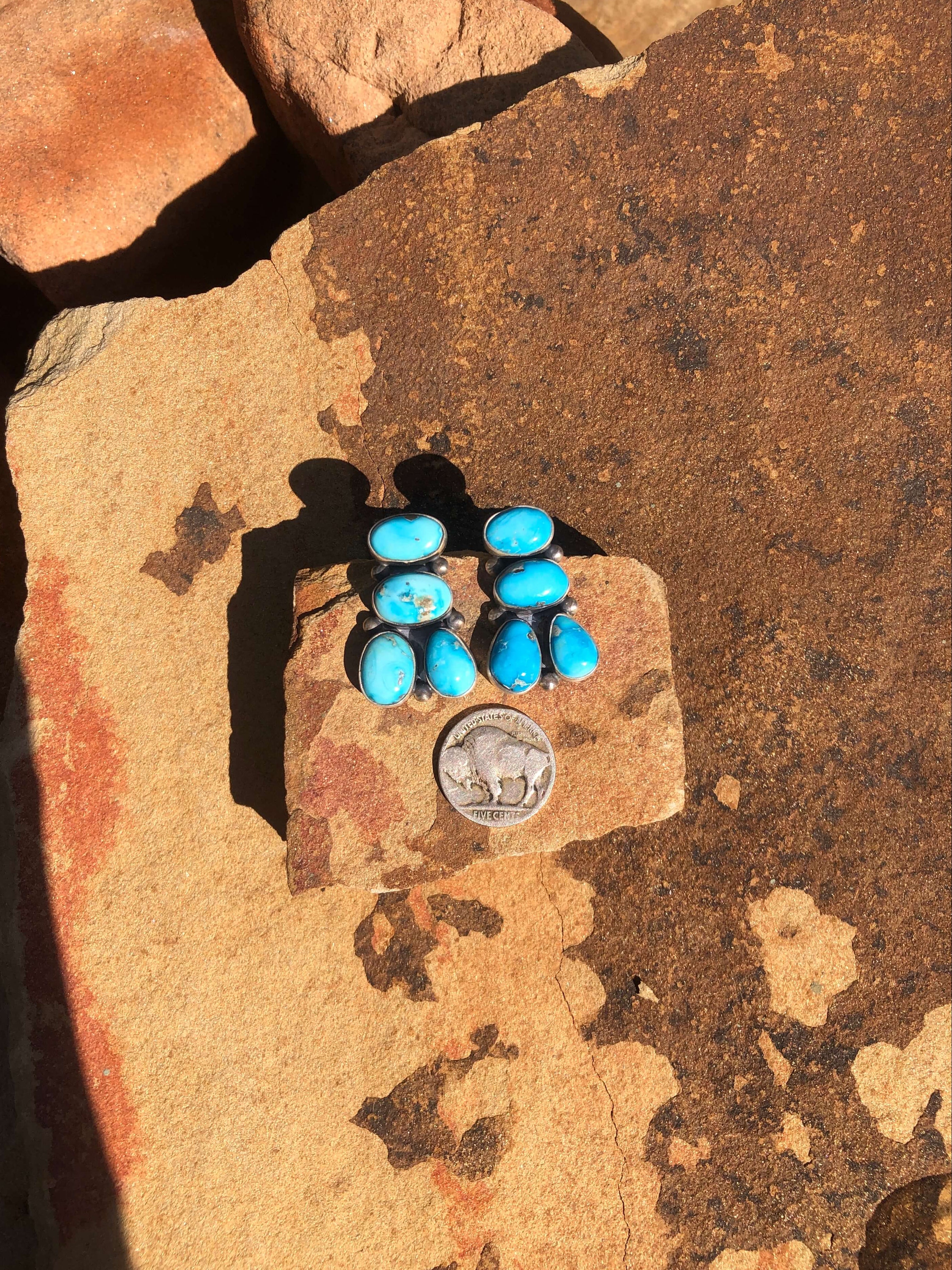 The Guffey Cluster Earrings, 1-Earrings-Calli Co., Turquoise and Silver Jewelry, Native American Handmade, Zuni Tribe, Navajo Tribe, Brock Texas